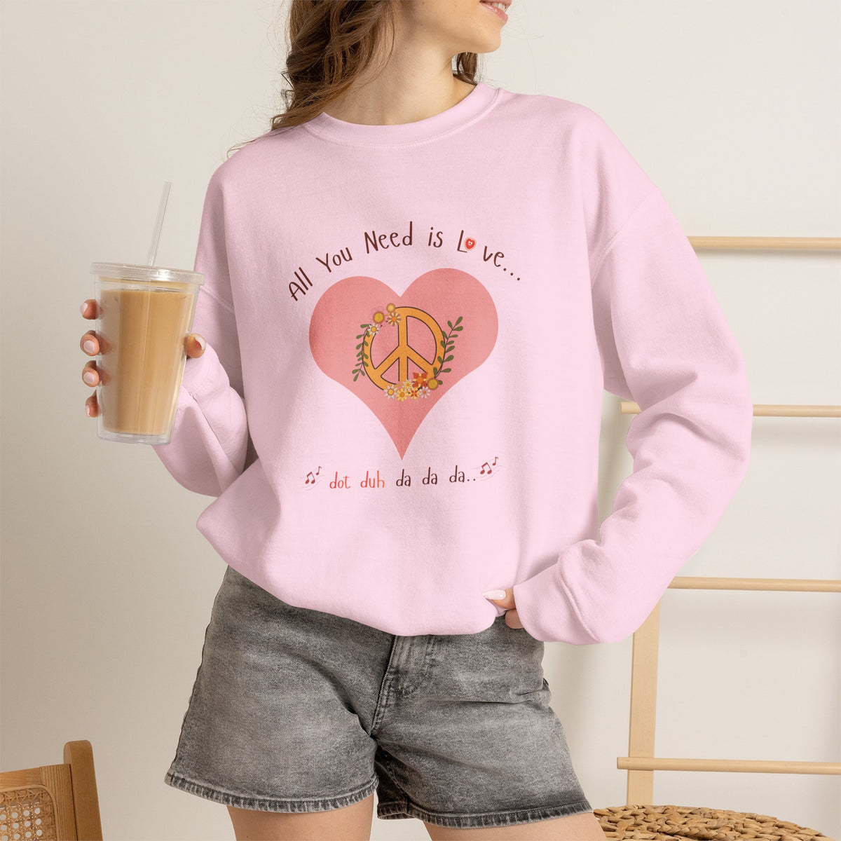 Peace and Love:  Retro All You Need is Love Sweatshirt -- For Her