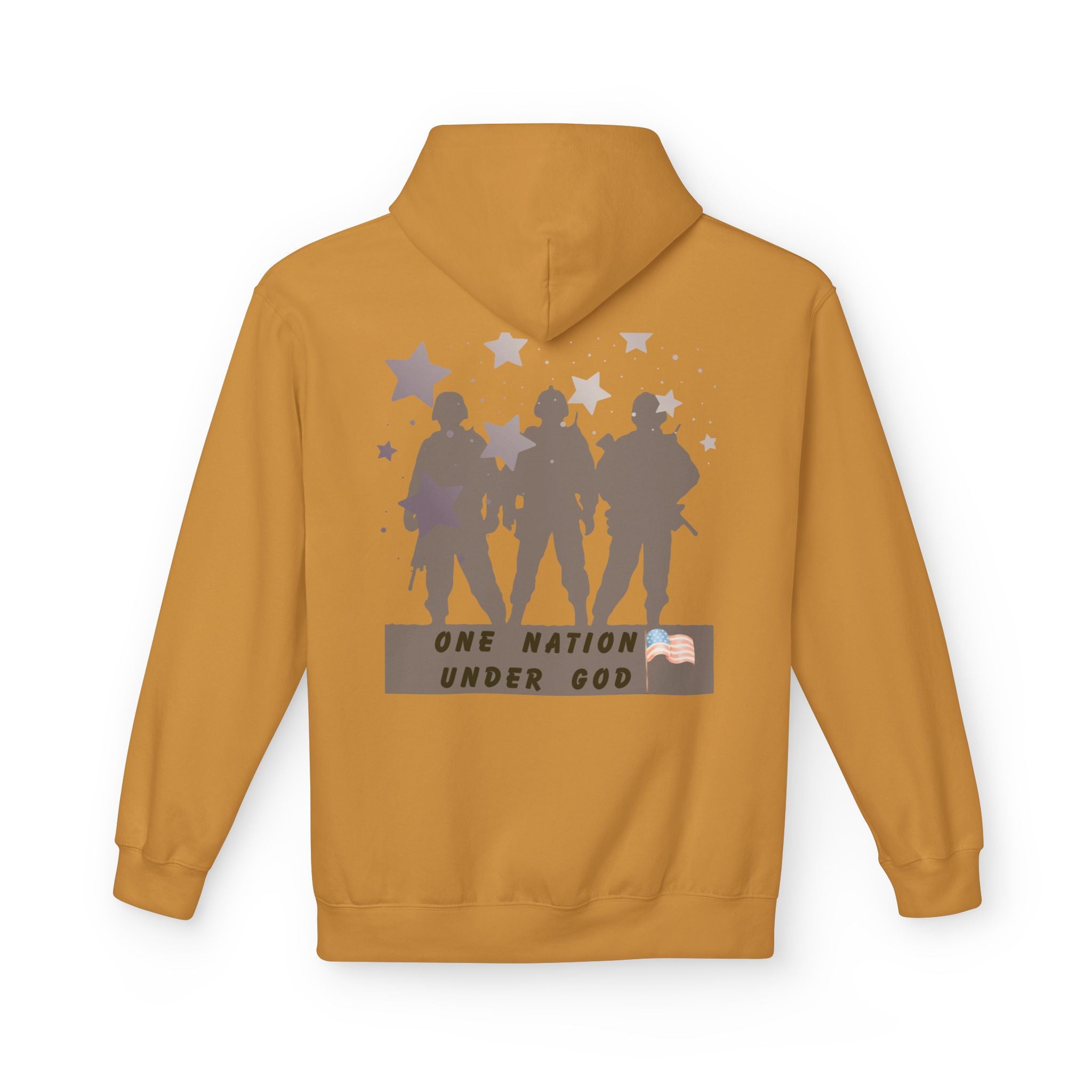 One Nation Under God | Patriotic Soldiers Zipped Hoodie: Men's Midweight Softstyle Fleece Hoodie