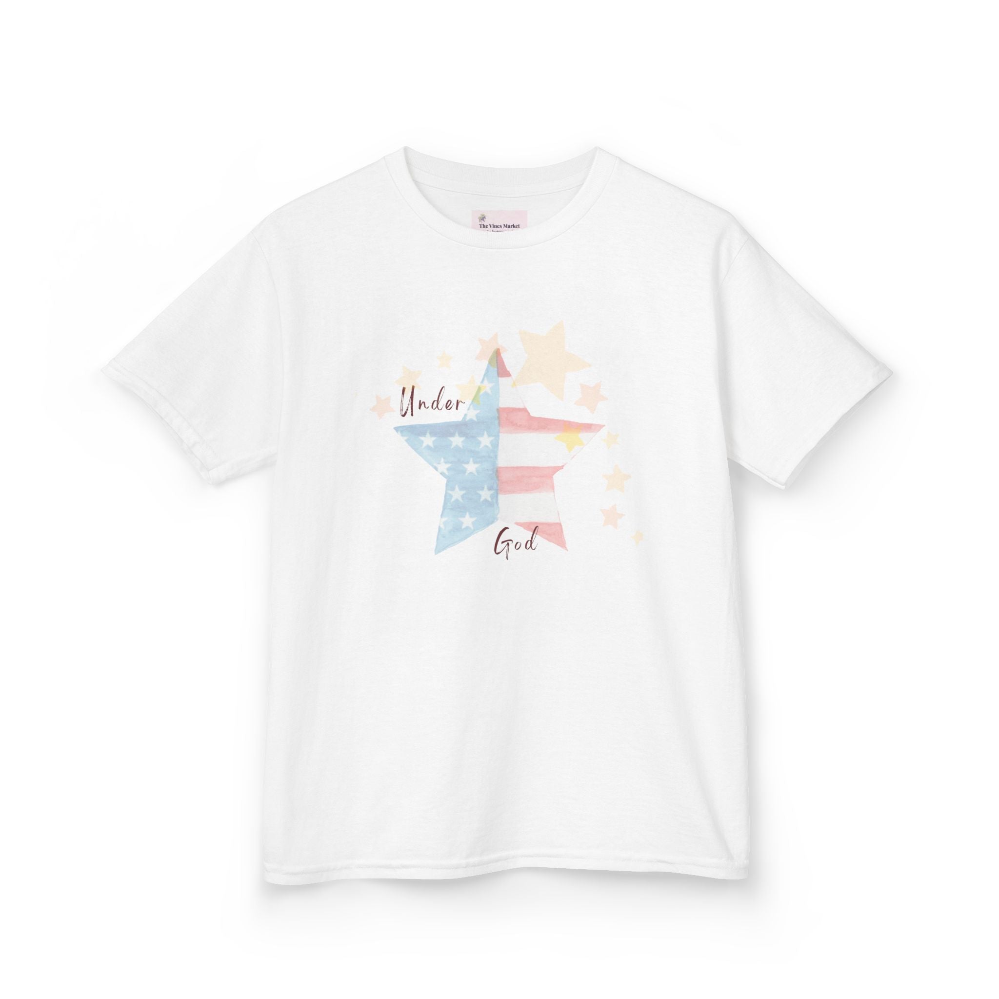 Under God | Watercolor Star Flag Kids T-Shirt Unisex Kids Heavy Cotton™ Tee