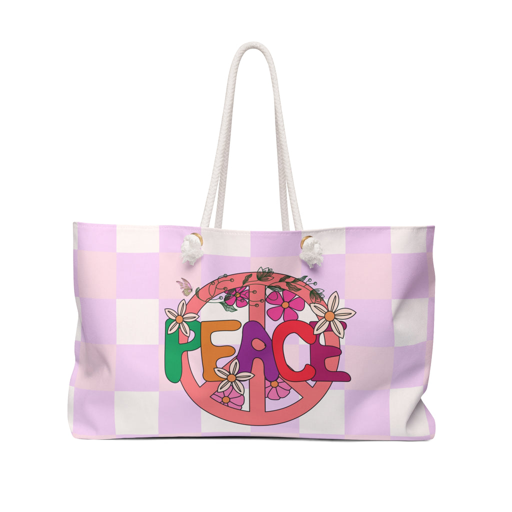 Weekender Bag: Peace Begins With You | Pastel Checkerboard Peace Dove Tote Bag