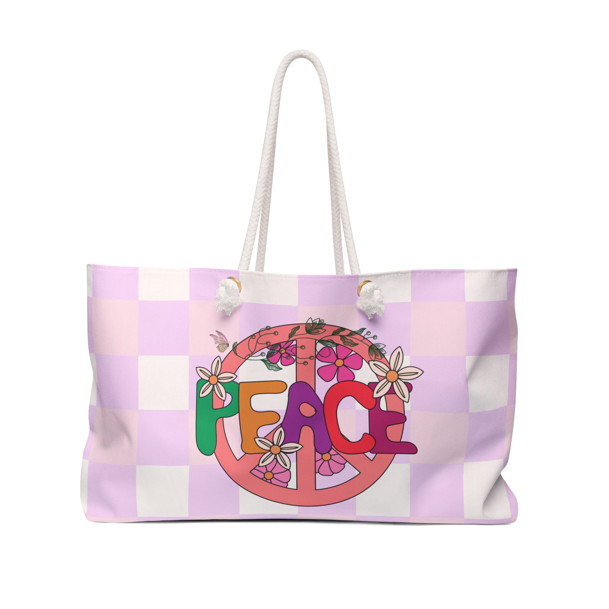 Weekender Bag: Peace Begins With You | Pastel Checkerboard Peace Dove Tote Bag