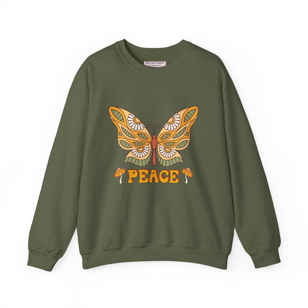 Peace Butterfly Crewneck Sweatshirt — Retro Floral Graphic Pullover