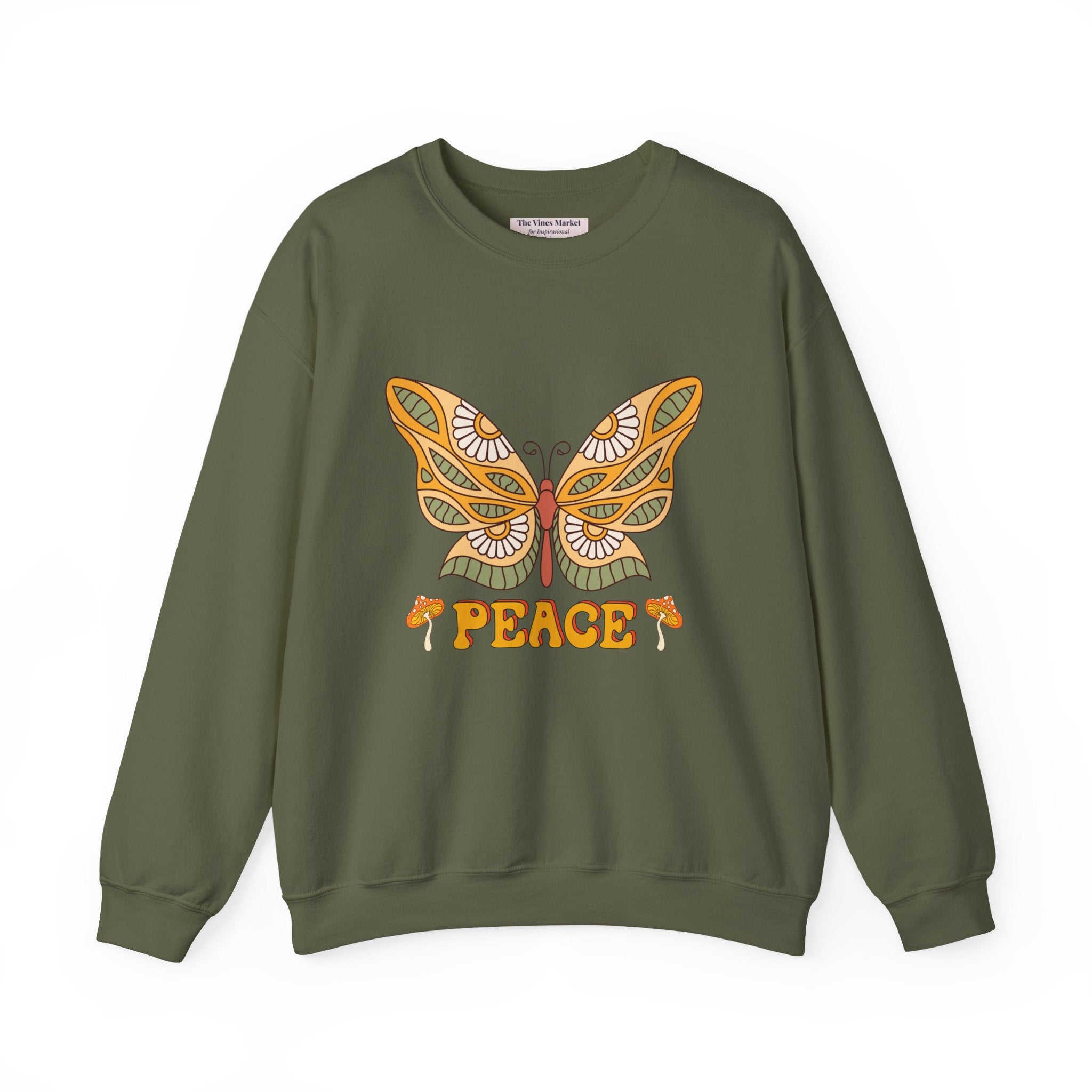 Peace Butterfly Crewneck Sweatshirt — Retro Floral Graphic Pullover