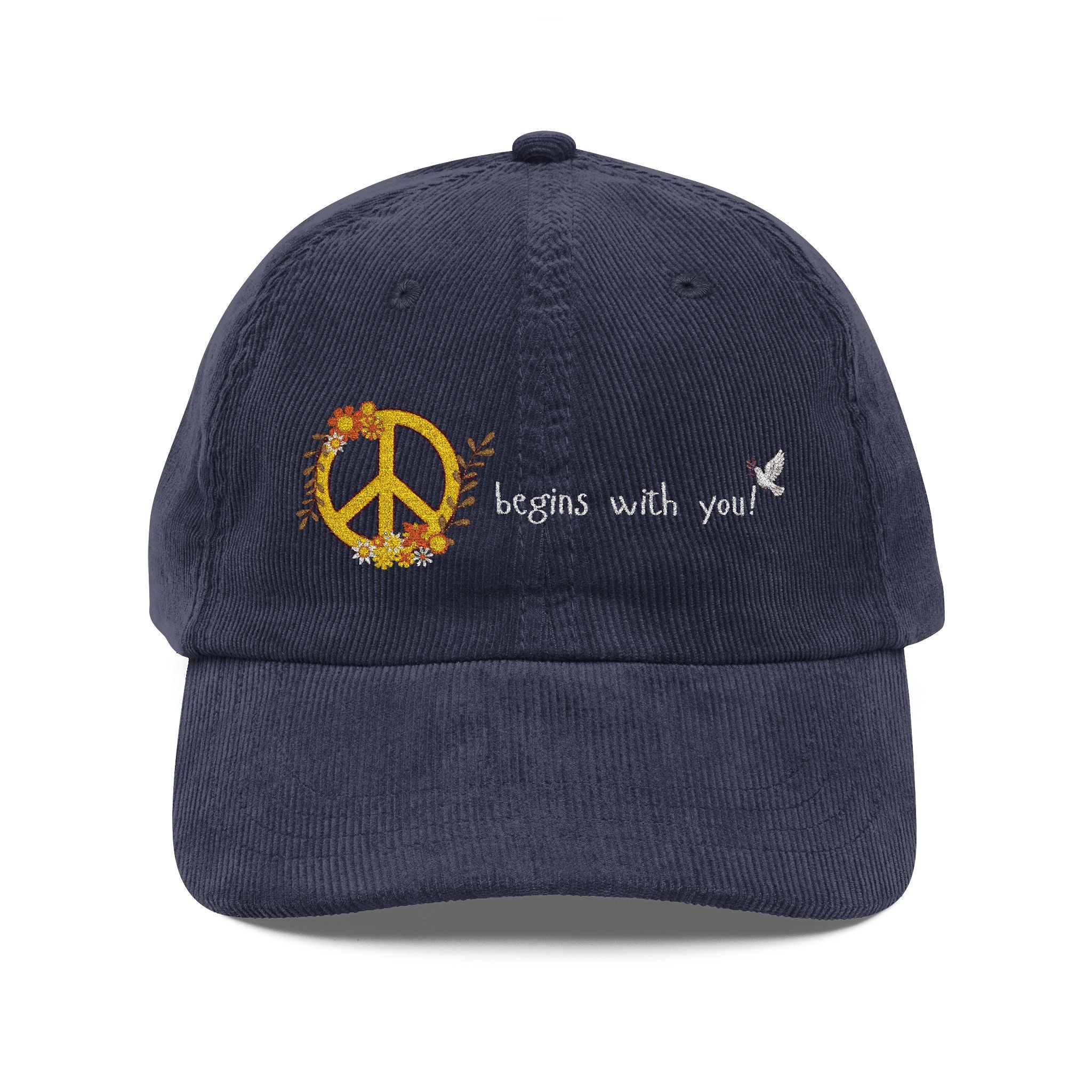 Adult Unisex Retro Corduroy Cap: Embroidered Peace I Give You