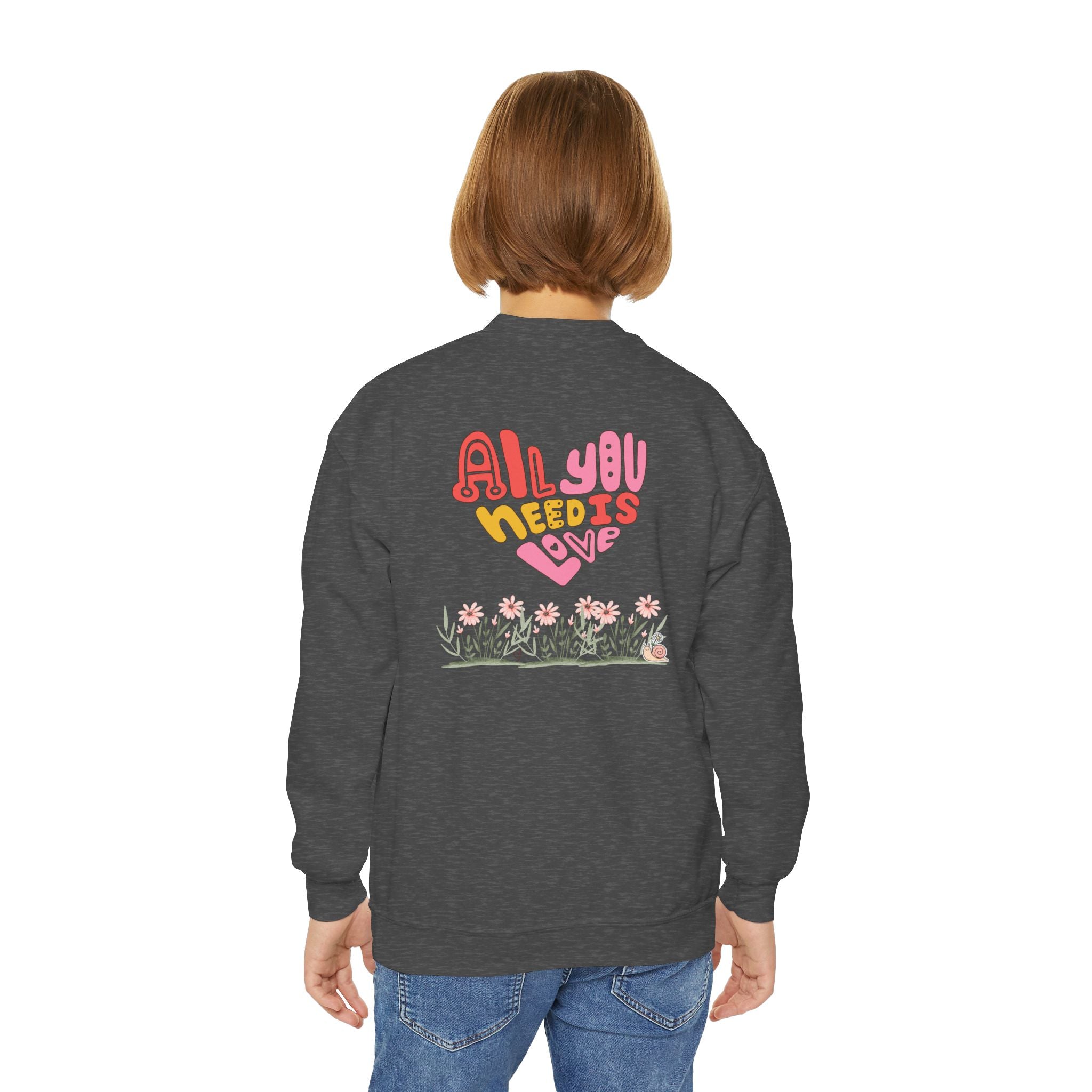 Youth Female Retro Crewneck Sweatshirt:  All You Need is Love