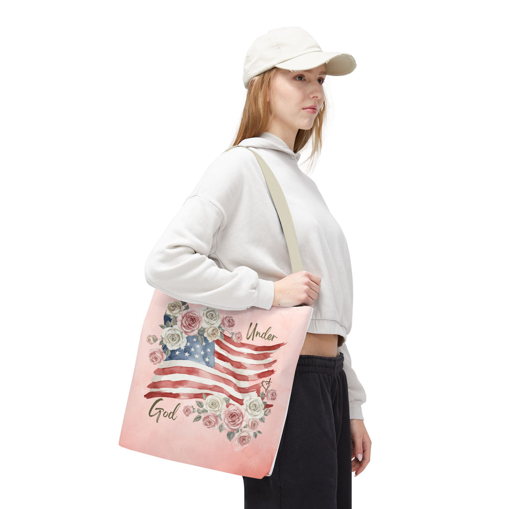 Under God | Watercolor Flag & Roses Tote Bag