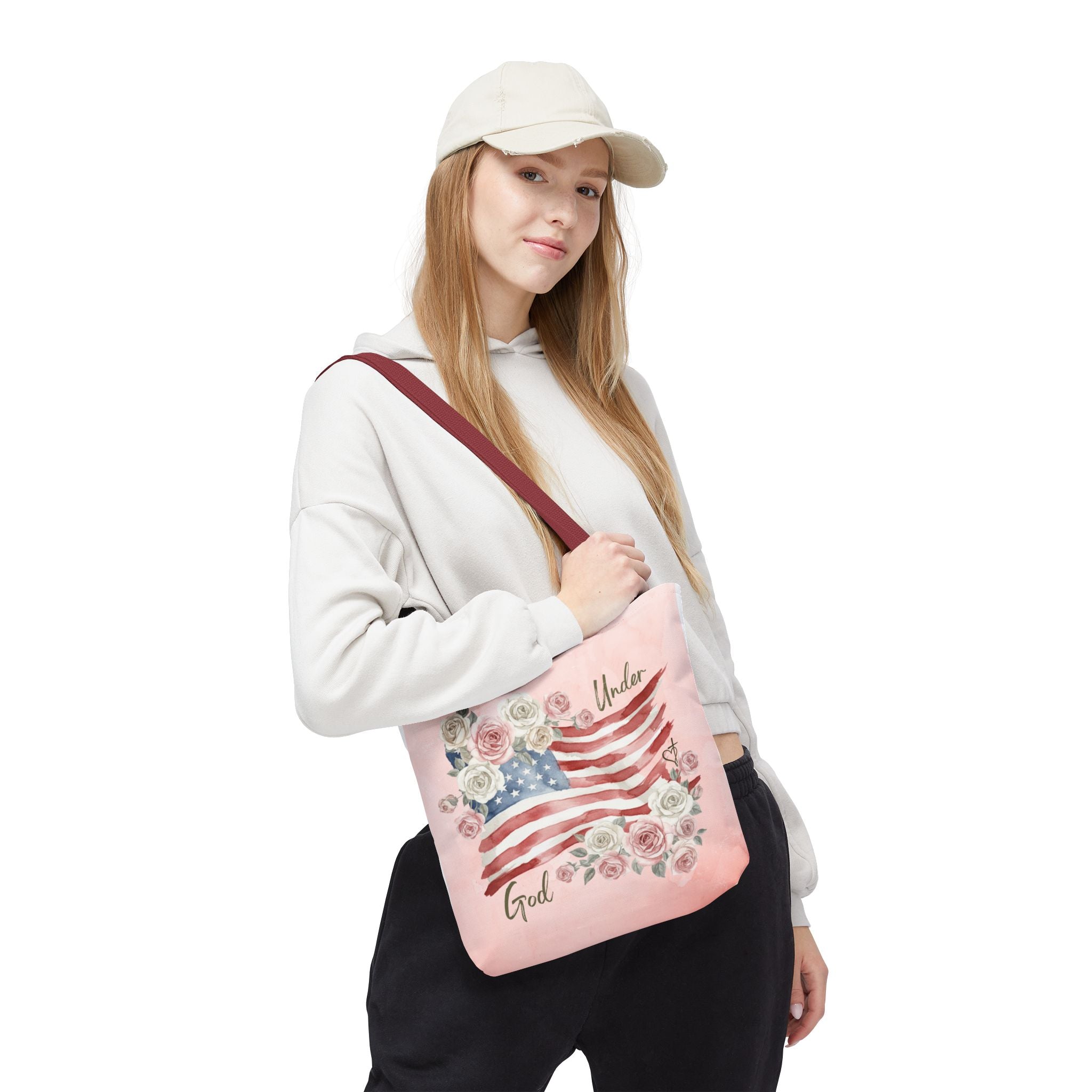 Under God | Watercolor Flag & Roses Tote Bag