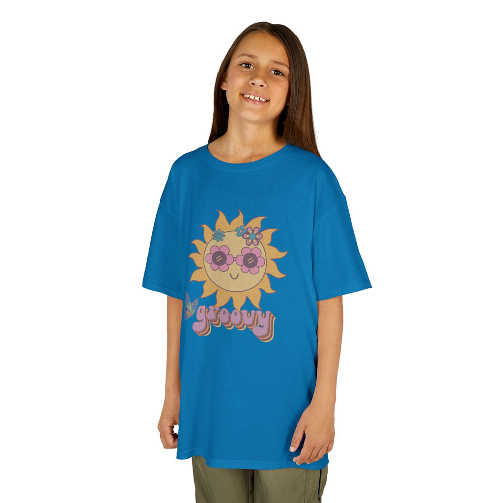 Peace and Love Groovy Sun Kids Tee — Retro 70s Graphic T-Shirt for Boys & Girls