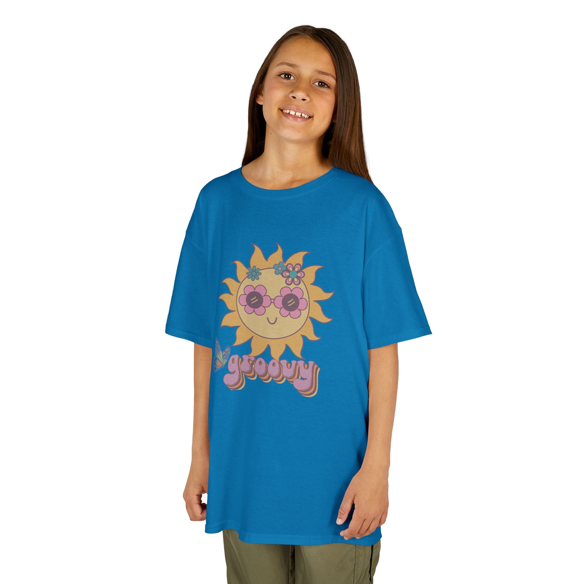 Peace and Love Groovy Sun Kids Tee — Retro 70s Graphic T-Shirt for Boys & Girls