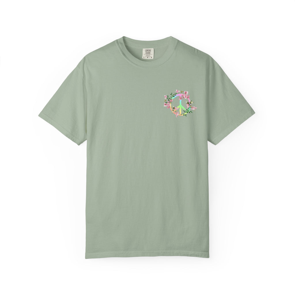 Signature Peace & Love Floral T-Shirt — Pastel Peace Sign Graphic
