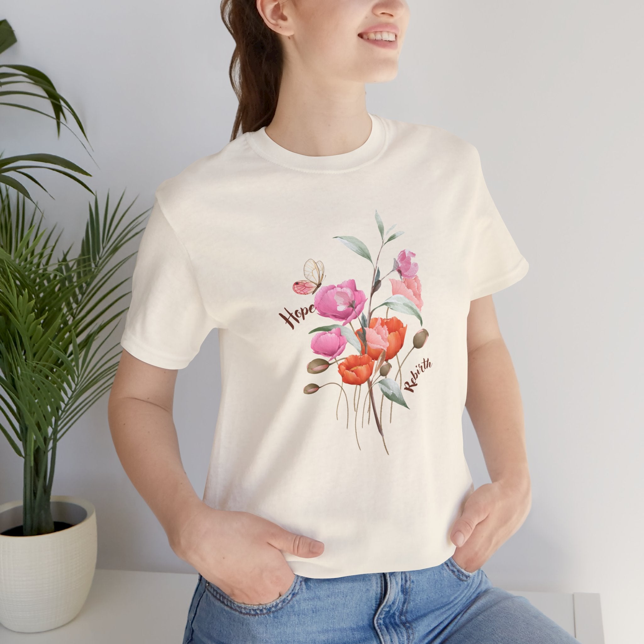 Relaxed Adult Female Comfort Tee: Hope & Rebirth Floral Tee – Easter Collection