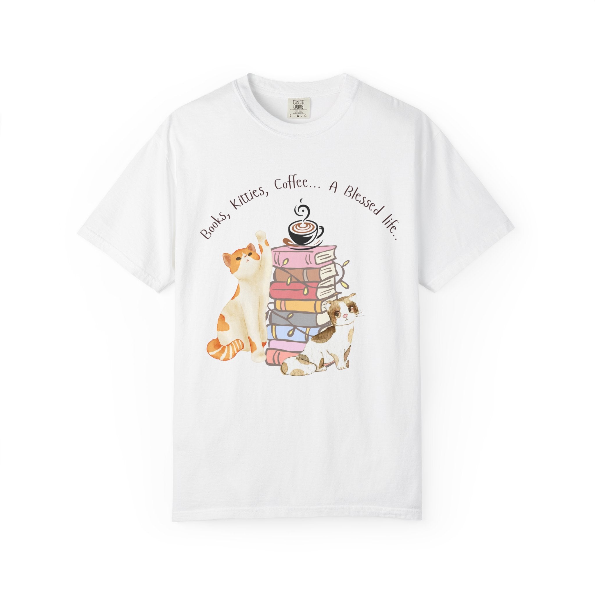 Adult Female Books, Kitties & Coffee Relaxed Tee;  A Blessed Life
