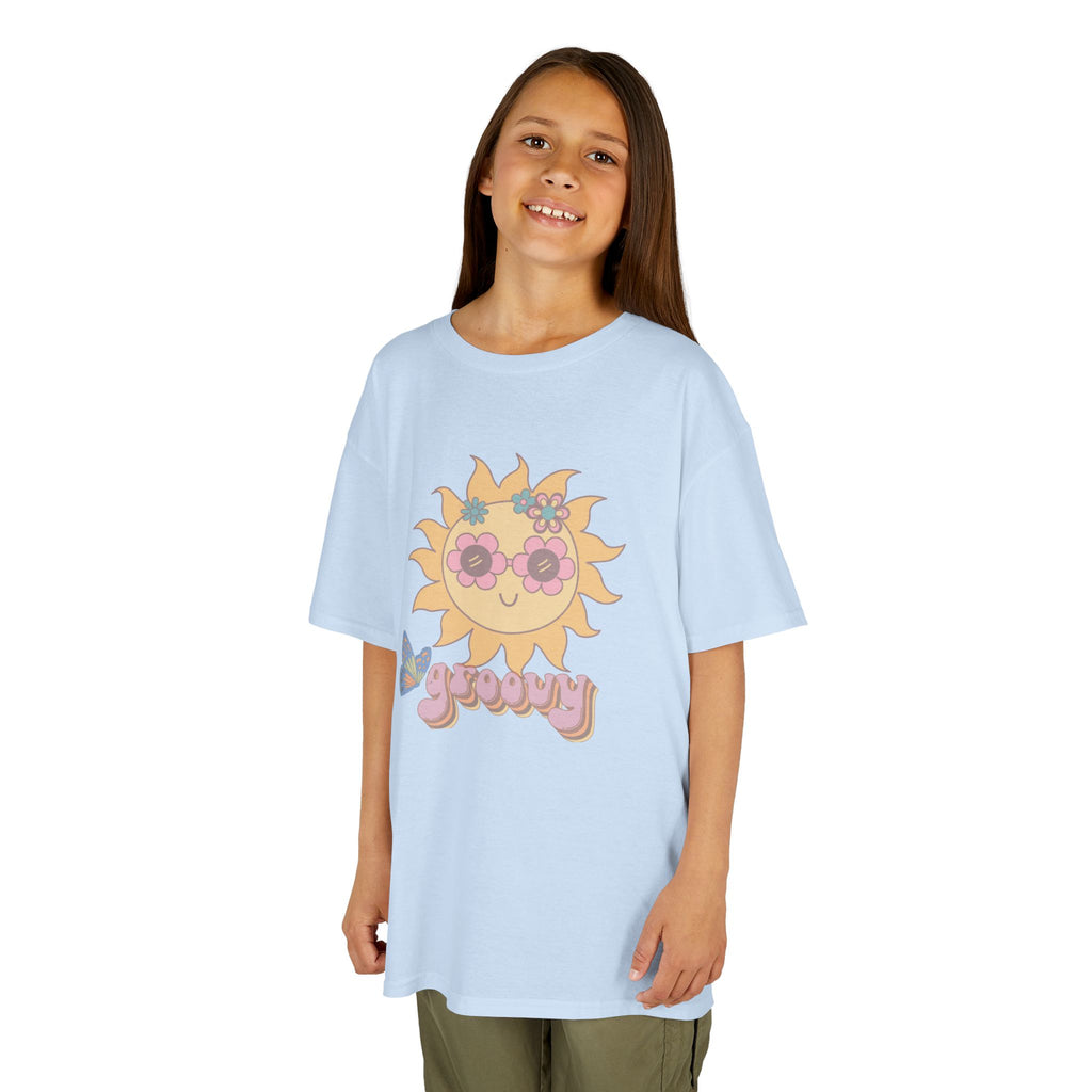 Peace and Love Groovy Sun Kids Tee — Retro 70s Graphic T-Shirt for Boys & Girls
