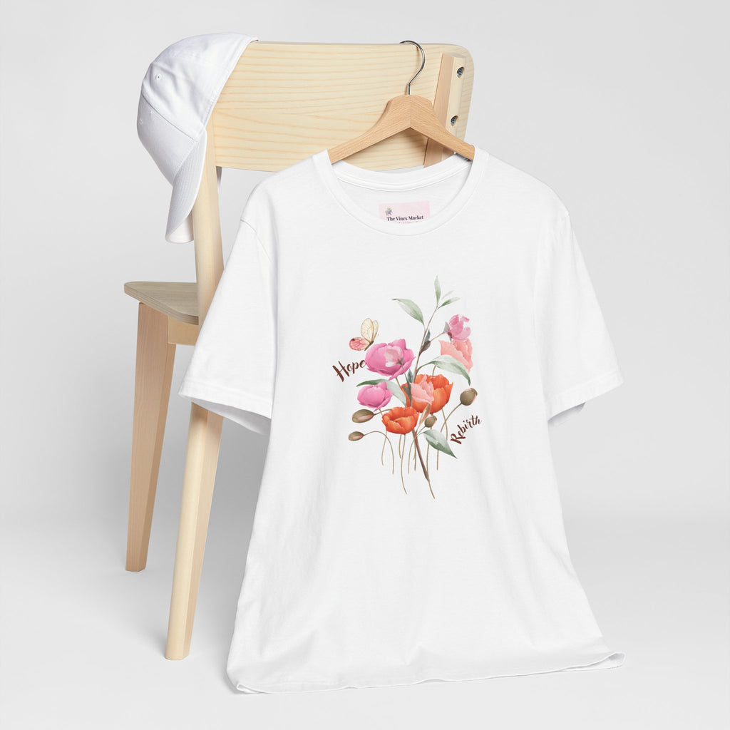 Relaxed Adult Female Comfort Tee: Hope & Rebirth Floral Tee – Easter Collection