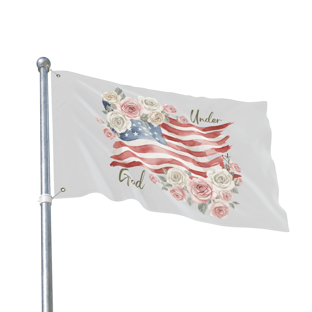 Under God American Flag - Vintage Cabbage Roses US Flower