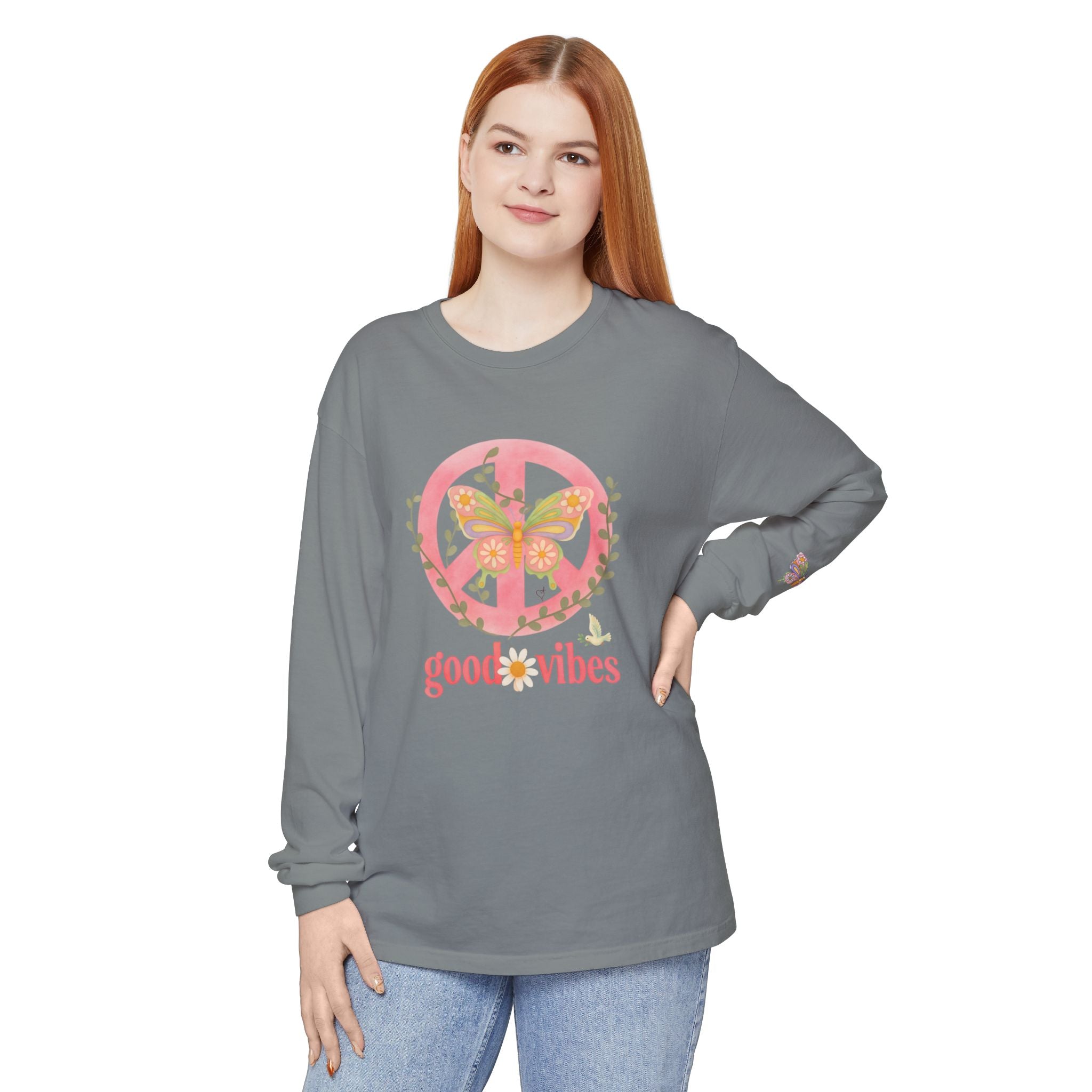 Peace and Love Soft Long Sleeve Good Vibes T-Shirt -- for Her