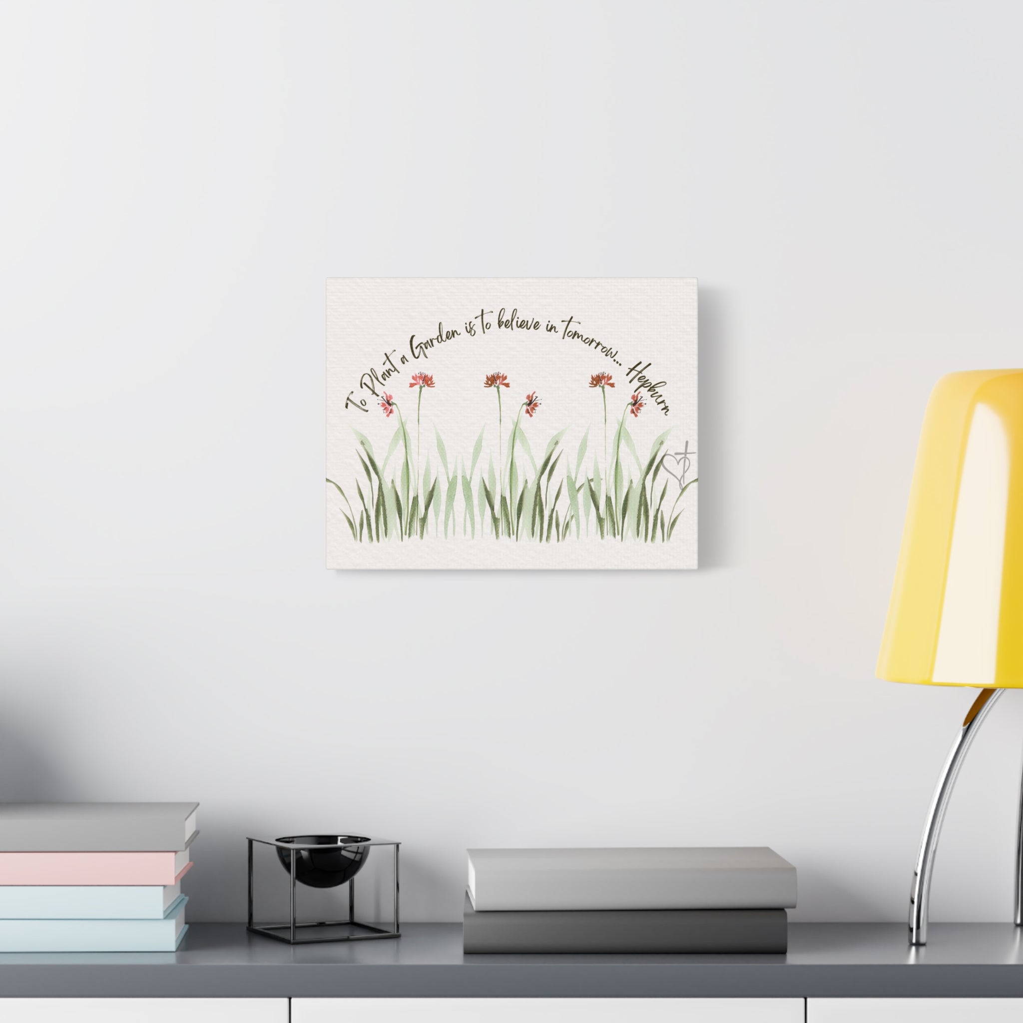 To Plant a Garden Is to Believe in Tomorrow Canvas Print – Audrey Hepburn Quote (Beige) Matte Stretched Wall Art