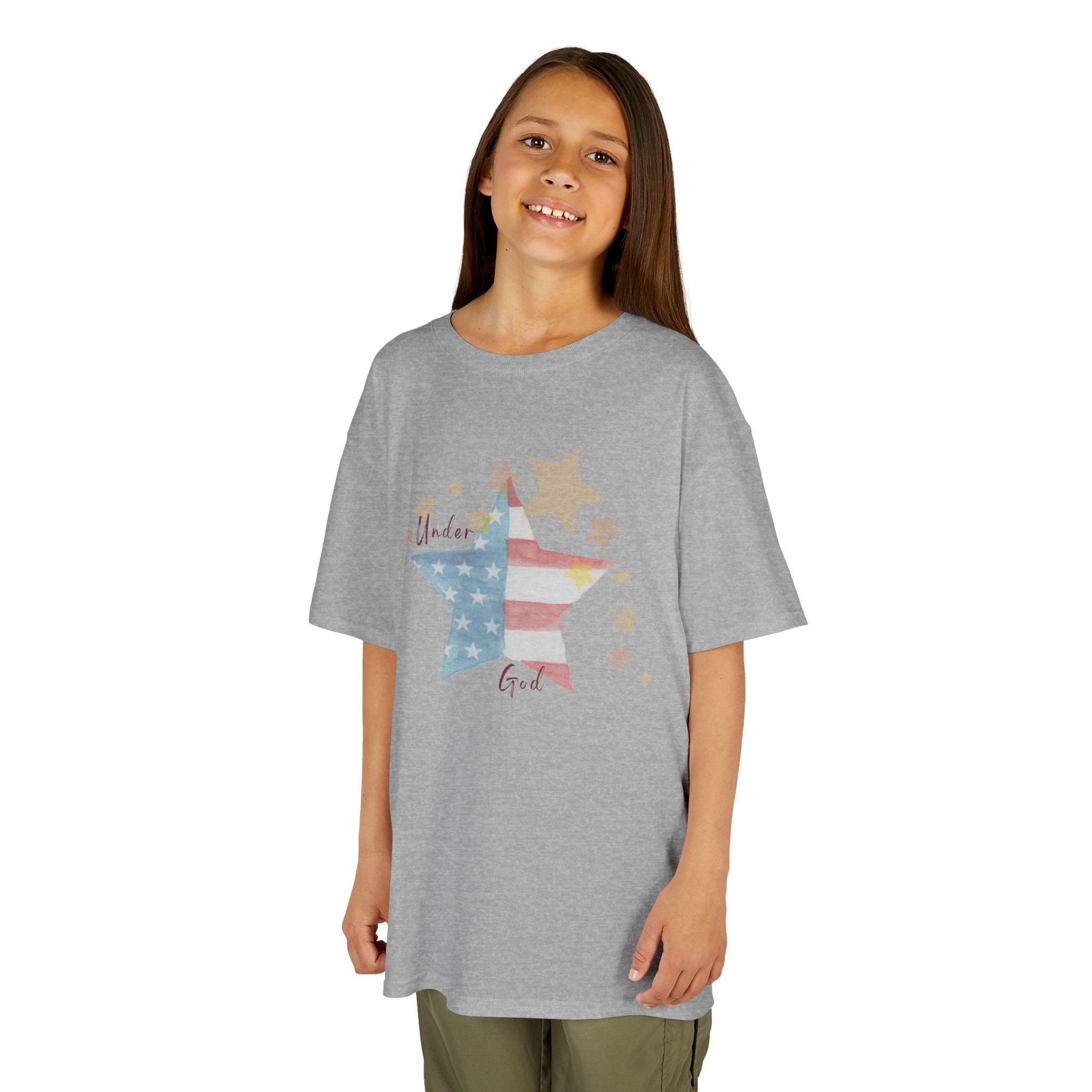 Under God | Watercolor Star Flag Kids T-Shirt Unisex Kids Heavy Cotton™ Tee