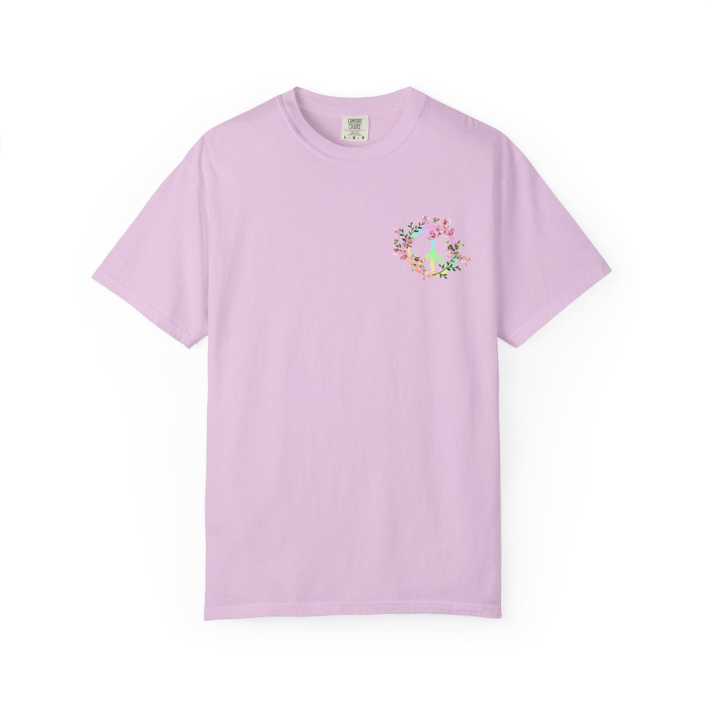 Signature Peace & Love Floral T-Shirt — Pastel Peace Sign Graphic