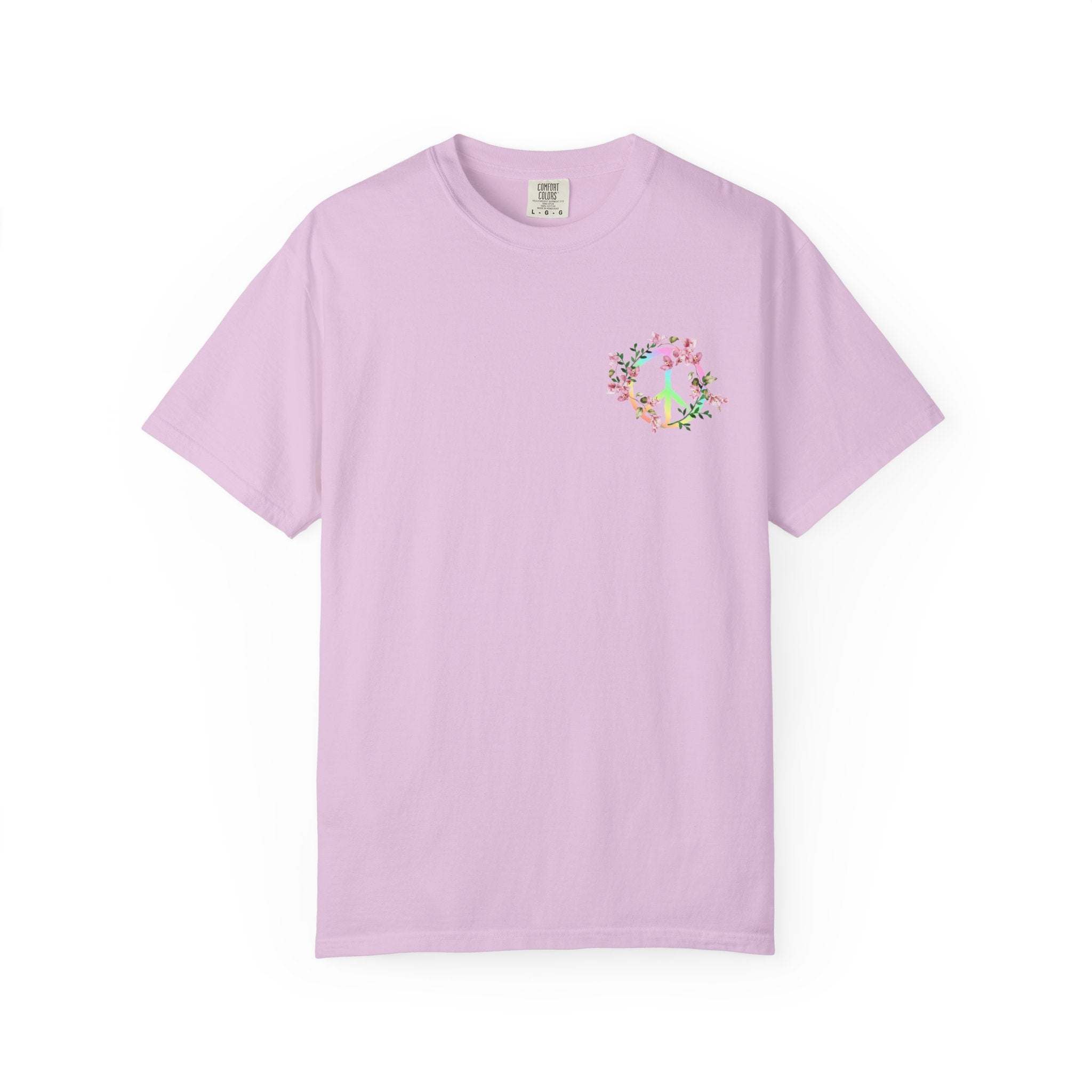 Signature Peace & Love Floral T-Shirt — Pastel Peace Sign Graphic