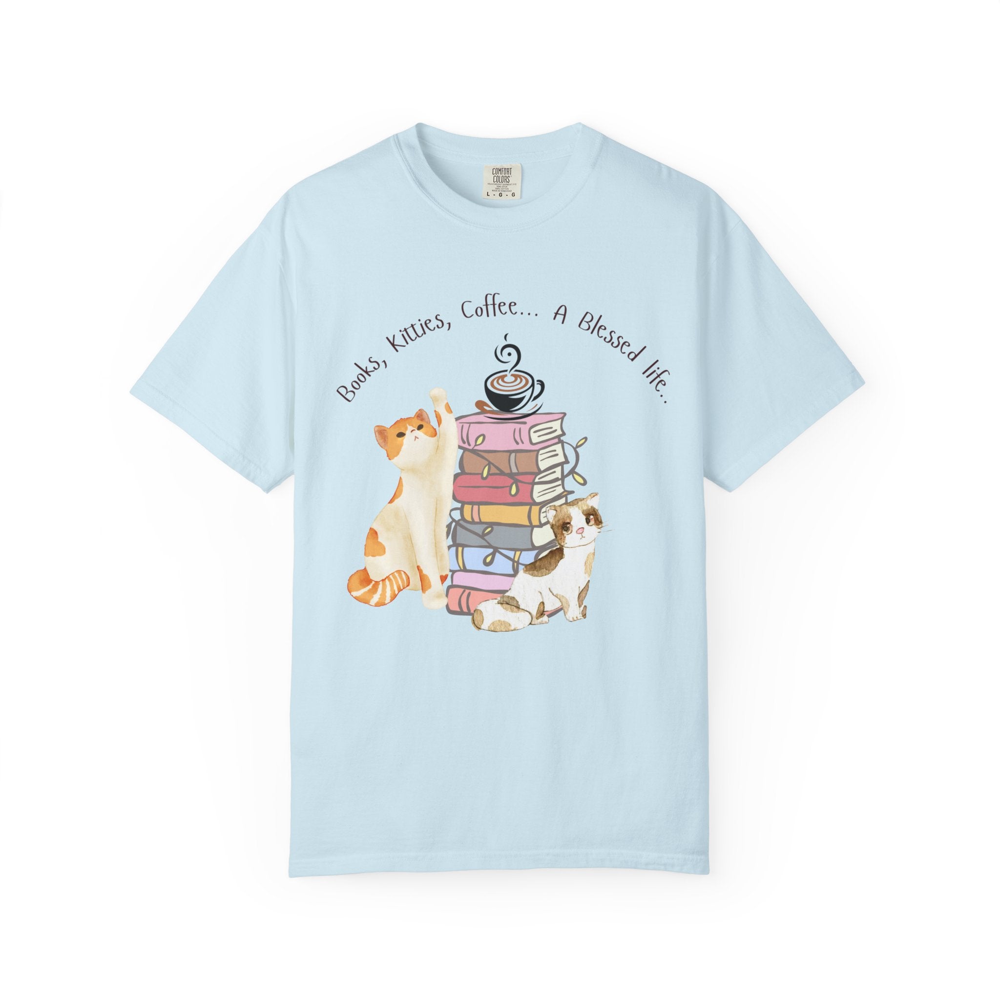 Adult Female Books, Kitties & Coffee Relaxed Tee;  A Blessed Life