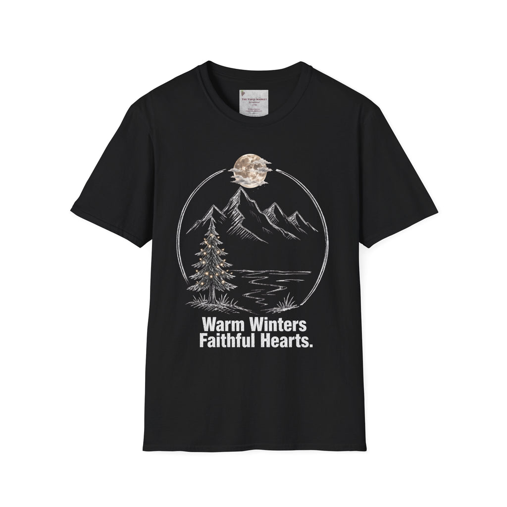 Warm Winters, Faithful Hearts Men's Christmas T-Shirt