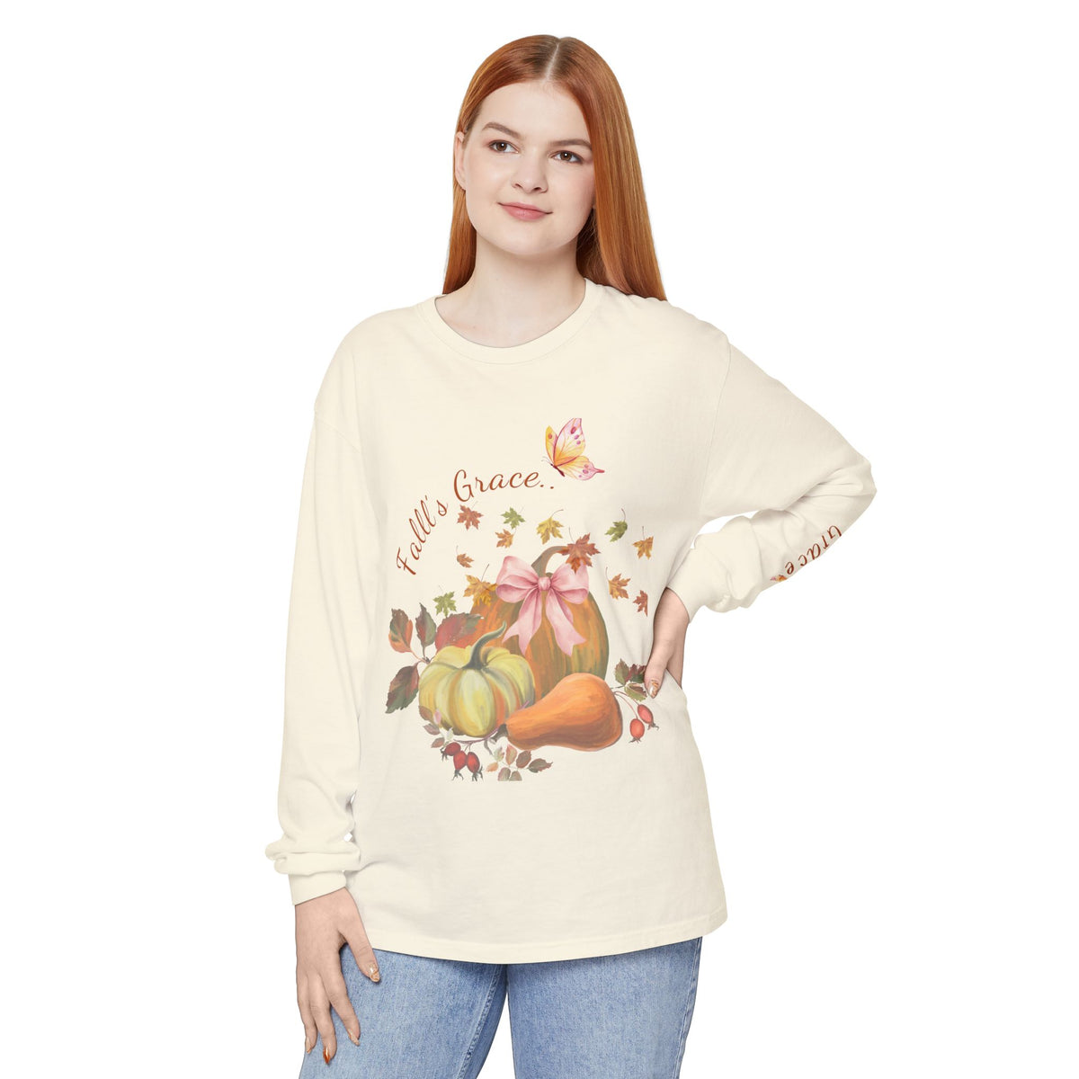 Fall’s Grace | Women’s Pumpkin Long-Sleeve Tee