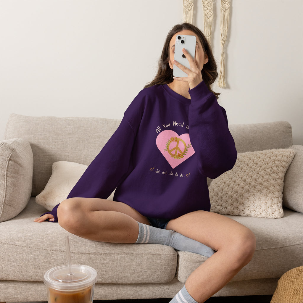 Peace and Love:  Retro All You Need is Love Sweatshirt -- For Her