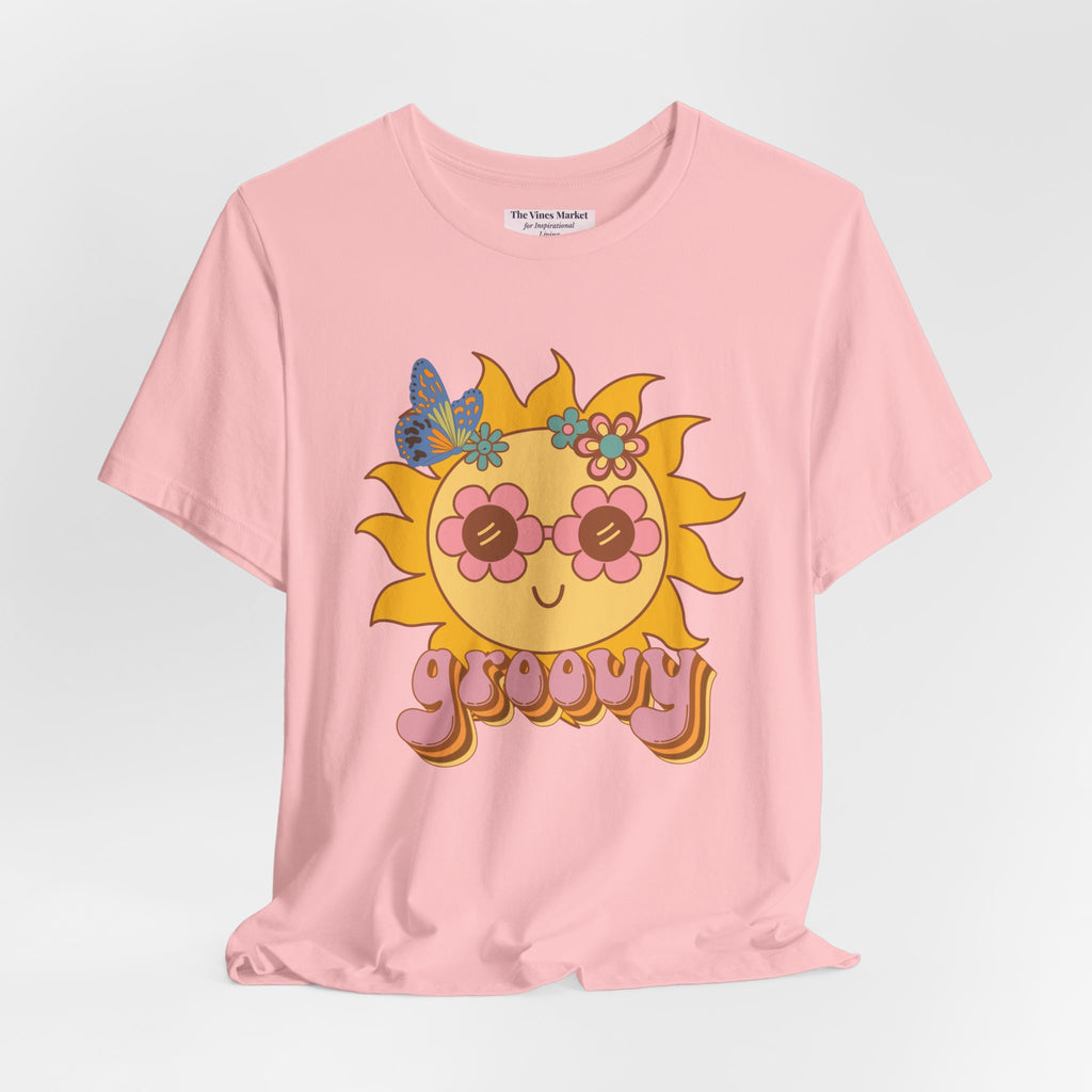 Groovy Sunflower Tee — 70s Retro Sun Graphic T-Shirt