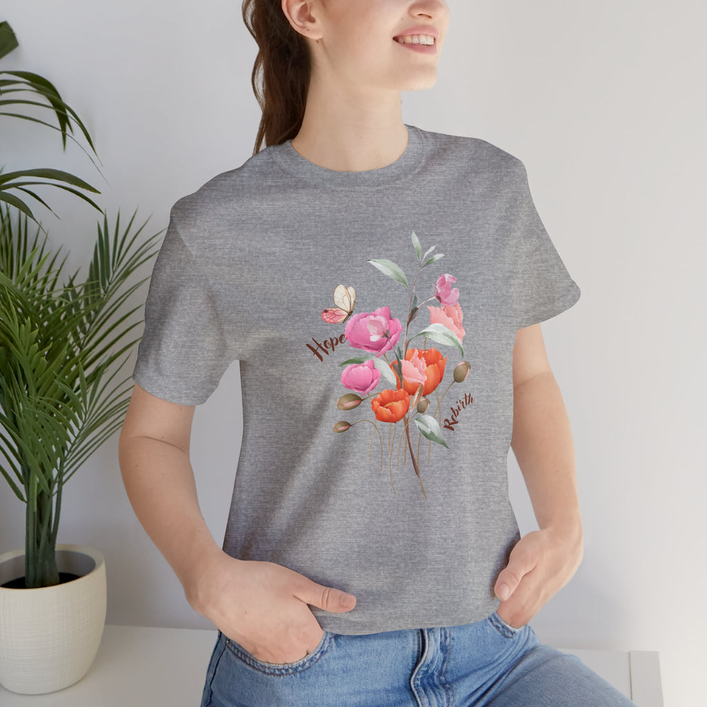 Relaxed Adult Female Comfort Tee: Hope & Rebirth Floral Tee – Easter Collection