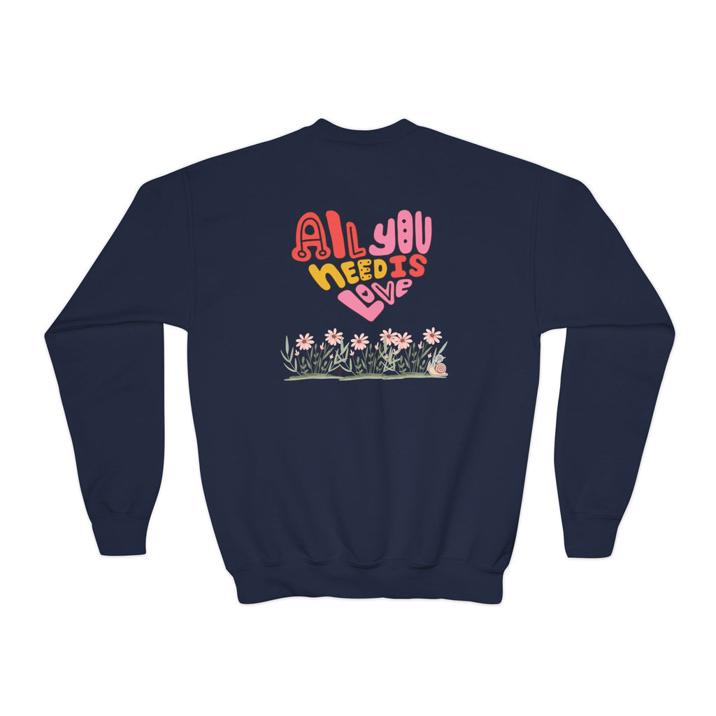 Youth Female Retro Crewneck Sweatshirt:  All You Need is Love