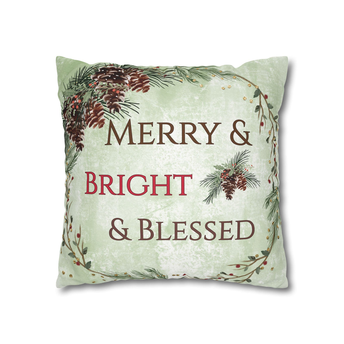 Merry & Bright & Blessed | Christmas Throw Pillow Cover