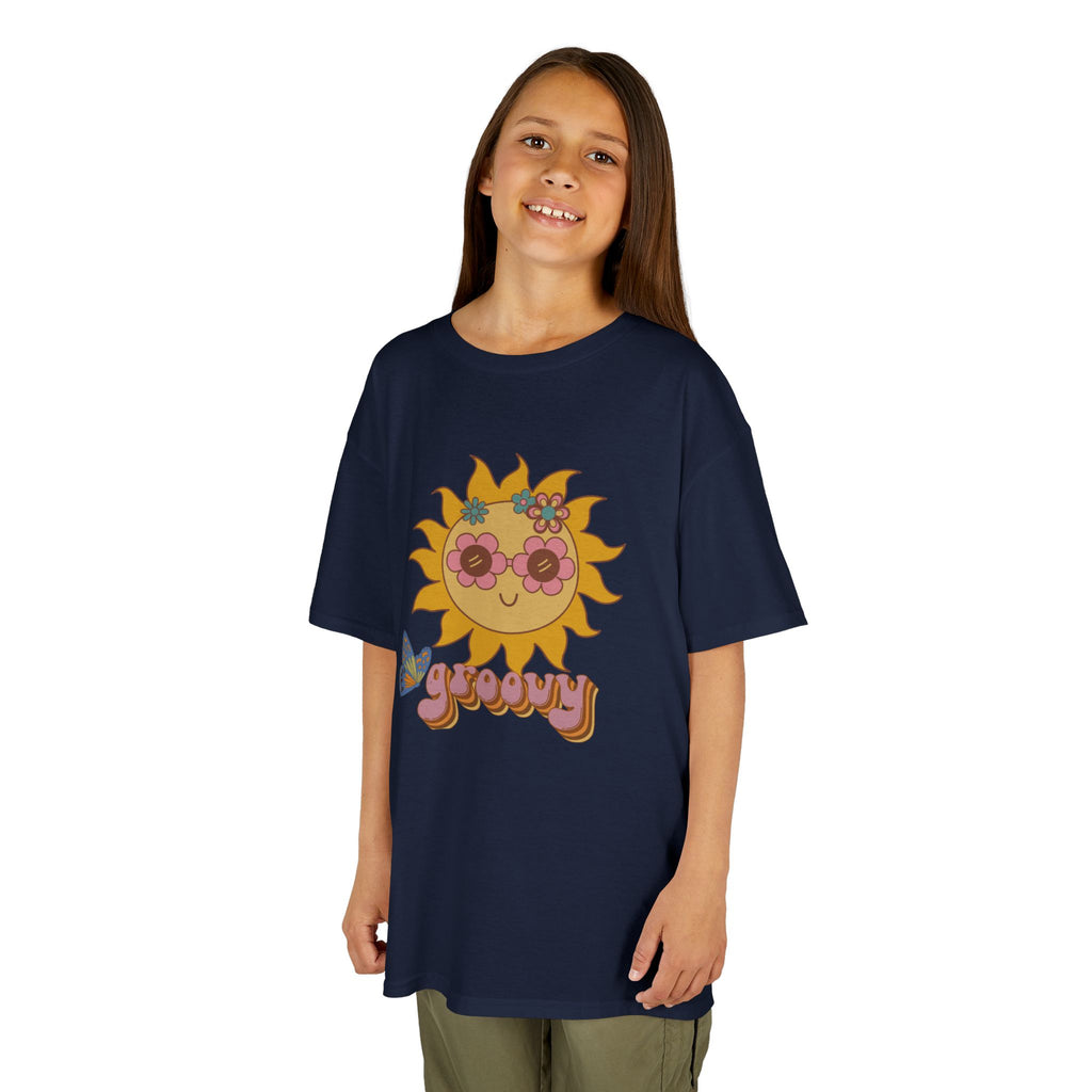 Peace and Love Groovy Sun Kids Tee — Retro 70s Graphic T-Shirt for Boys & Girls