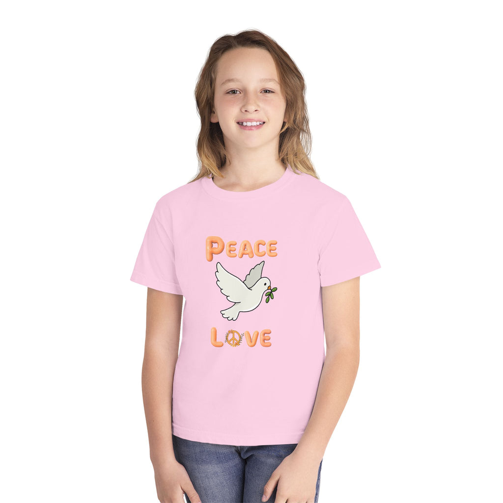 Unisex Youth Cotton Retro Tee:  Peace and Love