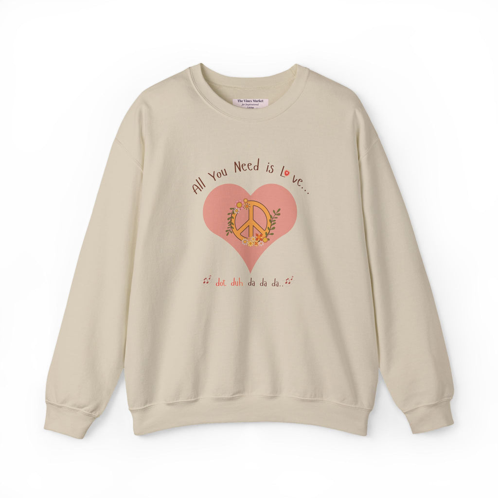Peace and Love:  Retro All You Need is Love Sweatshirt -- For Her