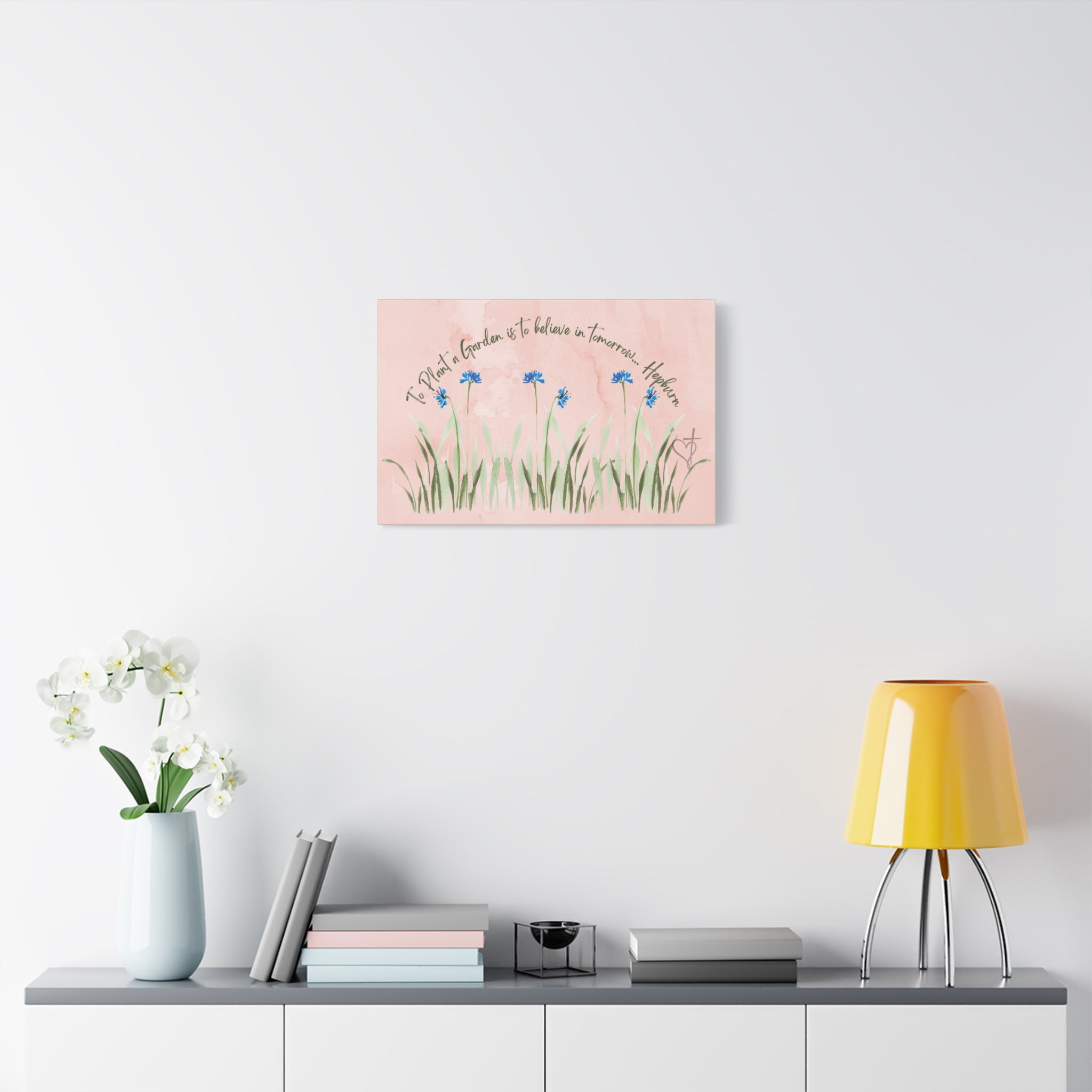 To Plant a Garden Is to Believe in Tomorrow Canvas Print – Audrey Hepburn Quote (Peach) Matte stretch Canvas