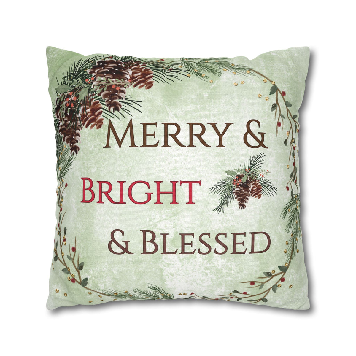Merry & Bright & Blessed | Christmas Throw Pillow Cover