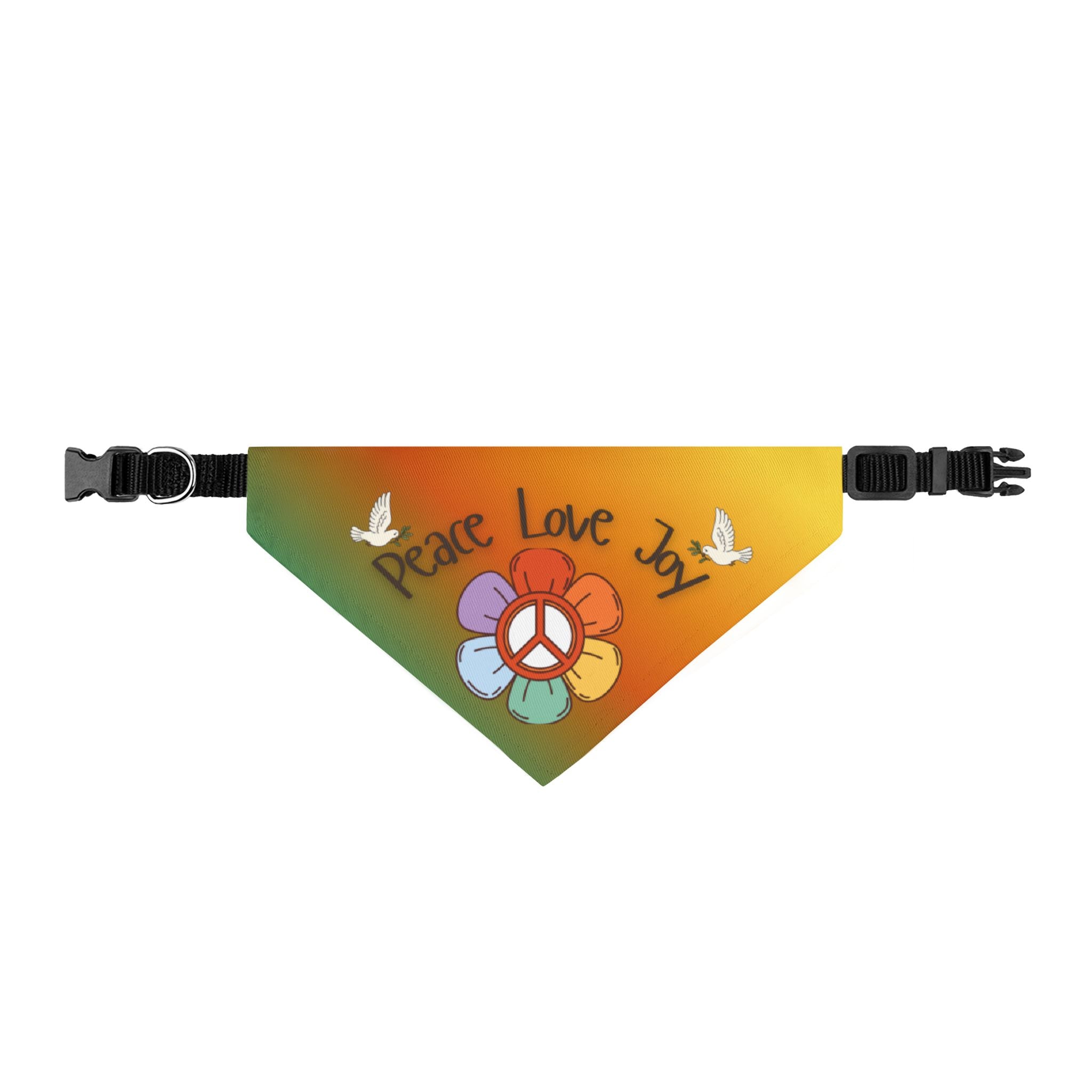 Peace Love Joy Clip-On Pet Bandana — Tie-Dye Flower & Peace Sign Collar Accessory