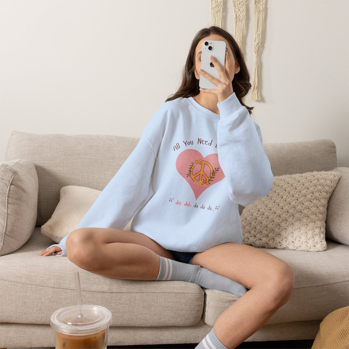 Peace and Love:  Retro All You Need is Love Sweatshirt -- For Her