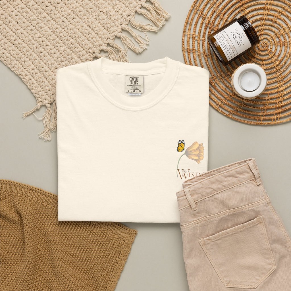 Whispers Collection™ | “Wisdom” Comfort Colors® Garment-Dyed Tee | Inspirational Botanical Shirt | Literary Minimalist Graphic Tee Women Adult