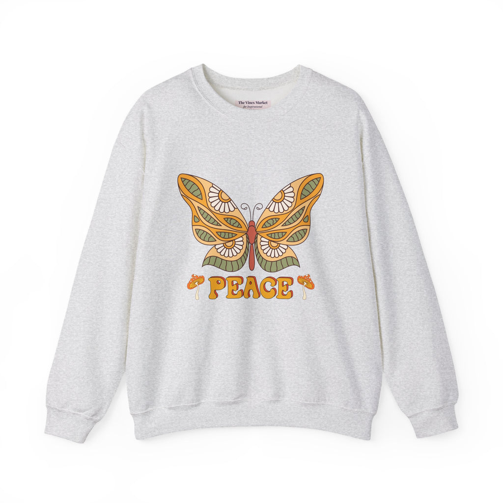 Peace Butterfly Crewneck Sweatshirt — Retro Floral Graphic Pullover