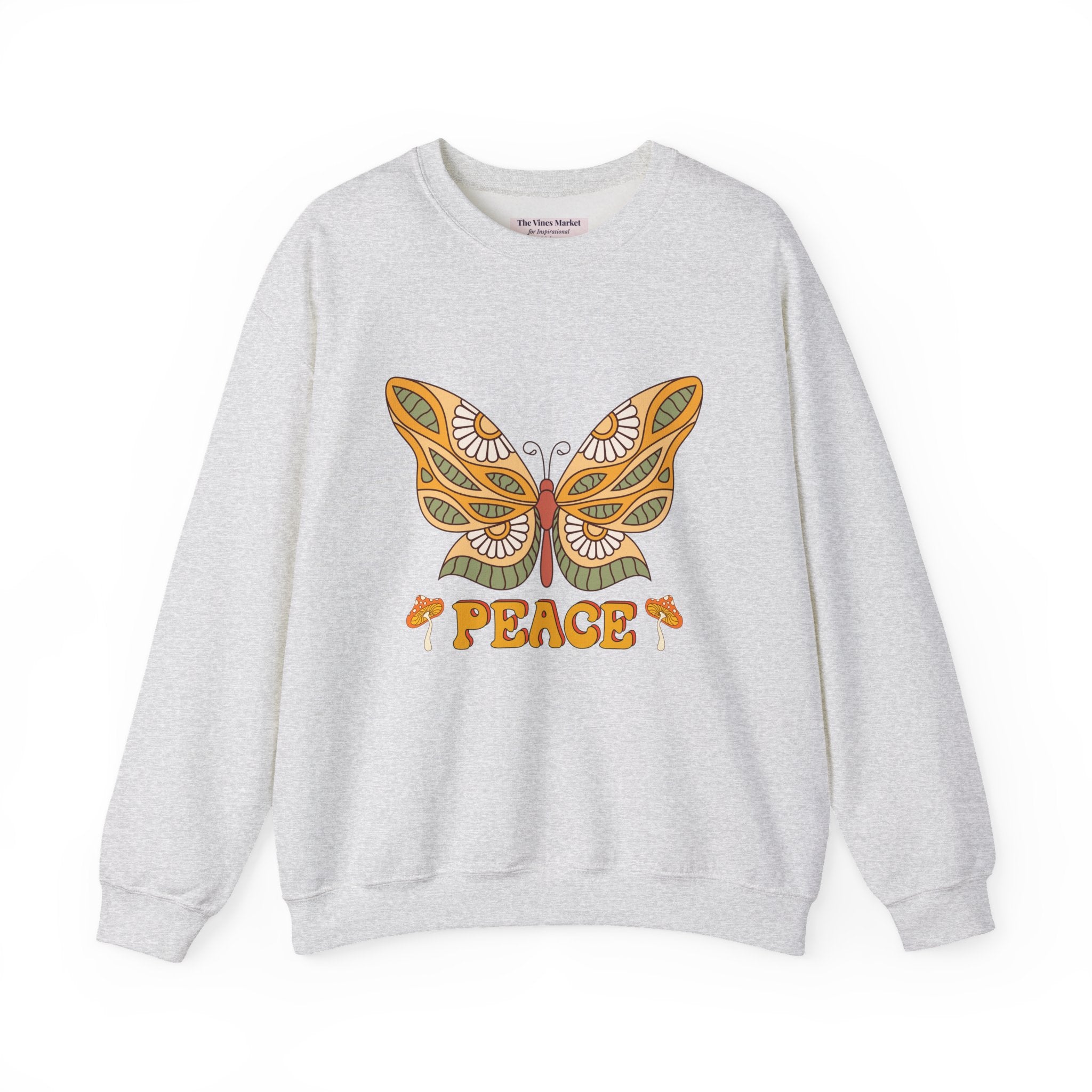 Peace Butterfly Crewneck Sweatshirt — Retro Floral Graphic Pullover