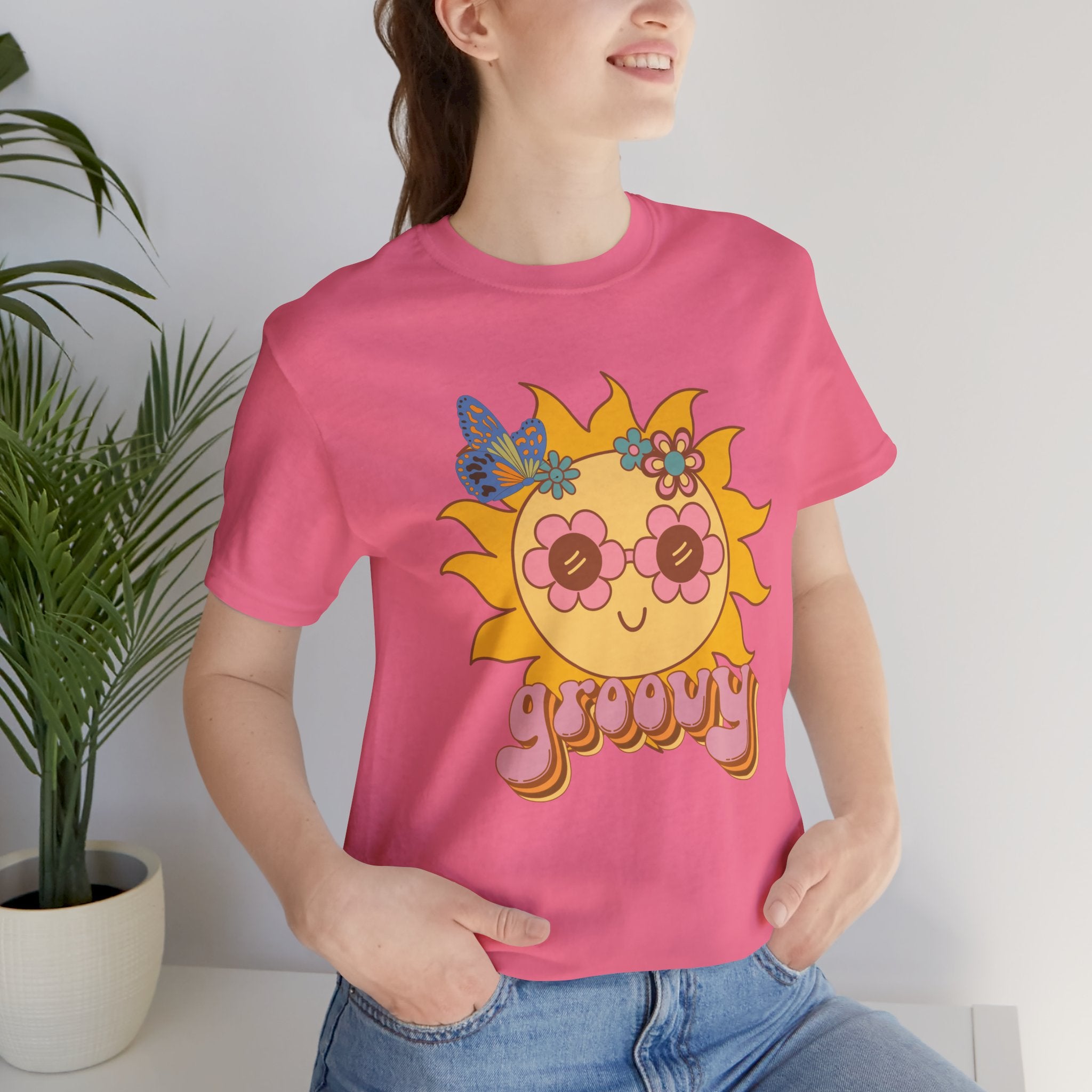 Peace and Love Groovy Sunflower Tee — 70s Retro Sun Graphic For Her