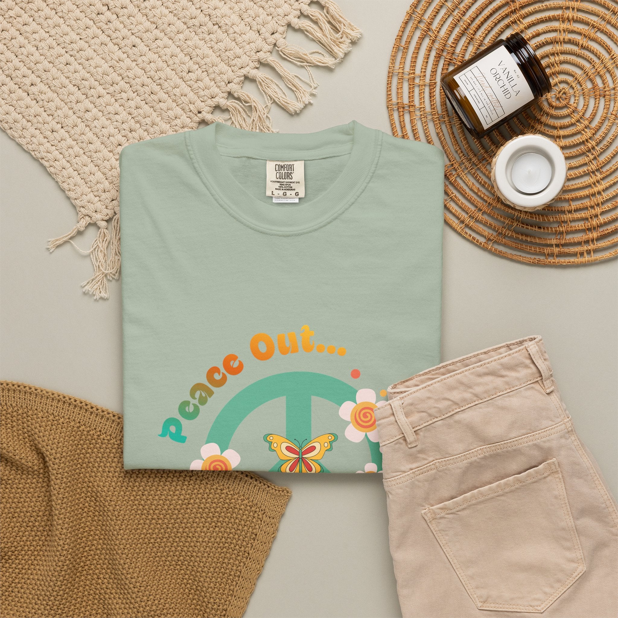 Peace Out T‑Shirt — Retro Floral Peace Sign Tee with ‘Peace Out…’ Text