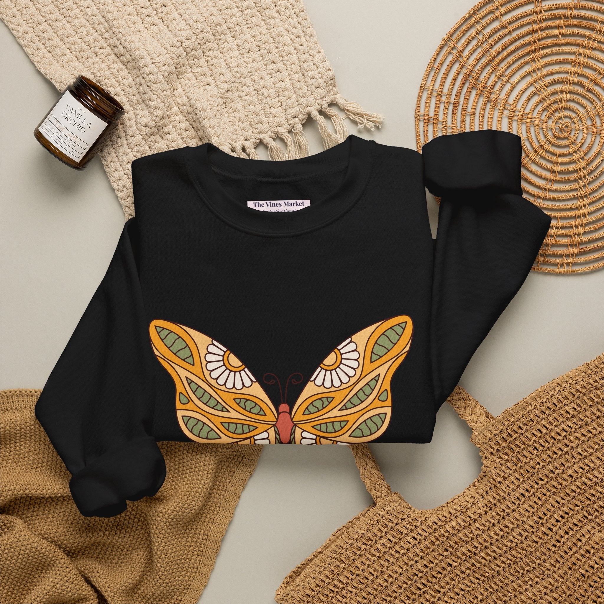 Peace and Love Butterfly Crewneck Sweatshirt — Retro Floral for Her