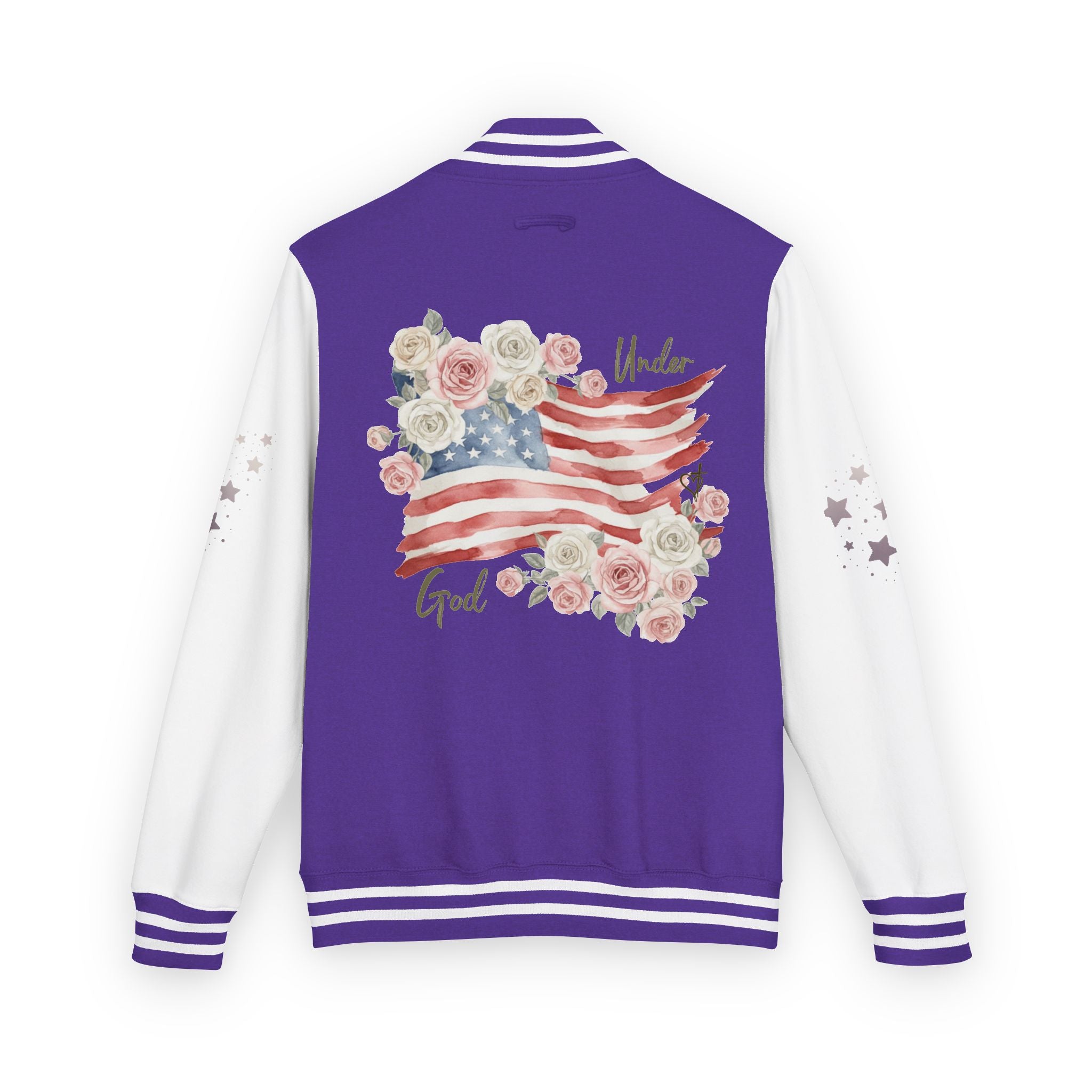 Under God | Watercolor Flag & Roses Varsity Jacket Adult Female
