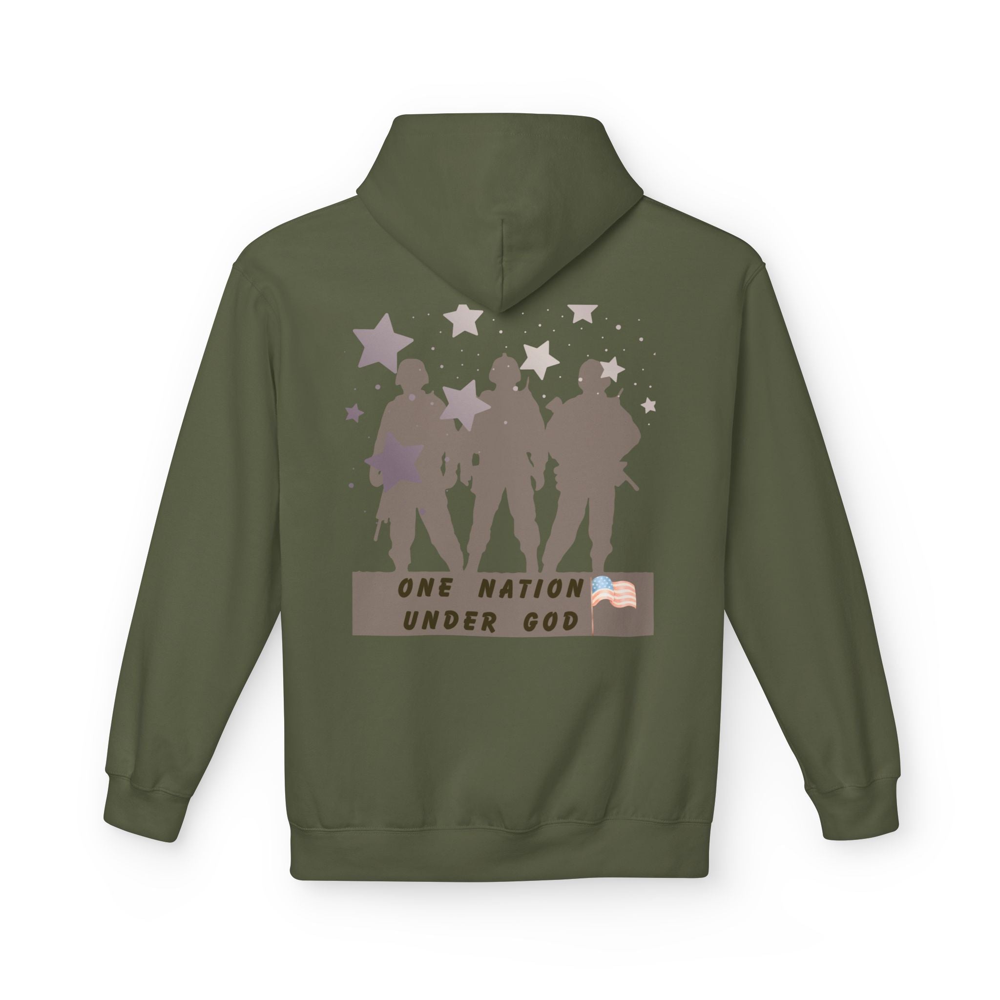 One Nation Under God | Patriotic Soldiers Zipped Hoodie: Men's Midweight Softstyle Fleece Hoodie