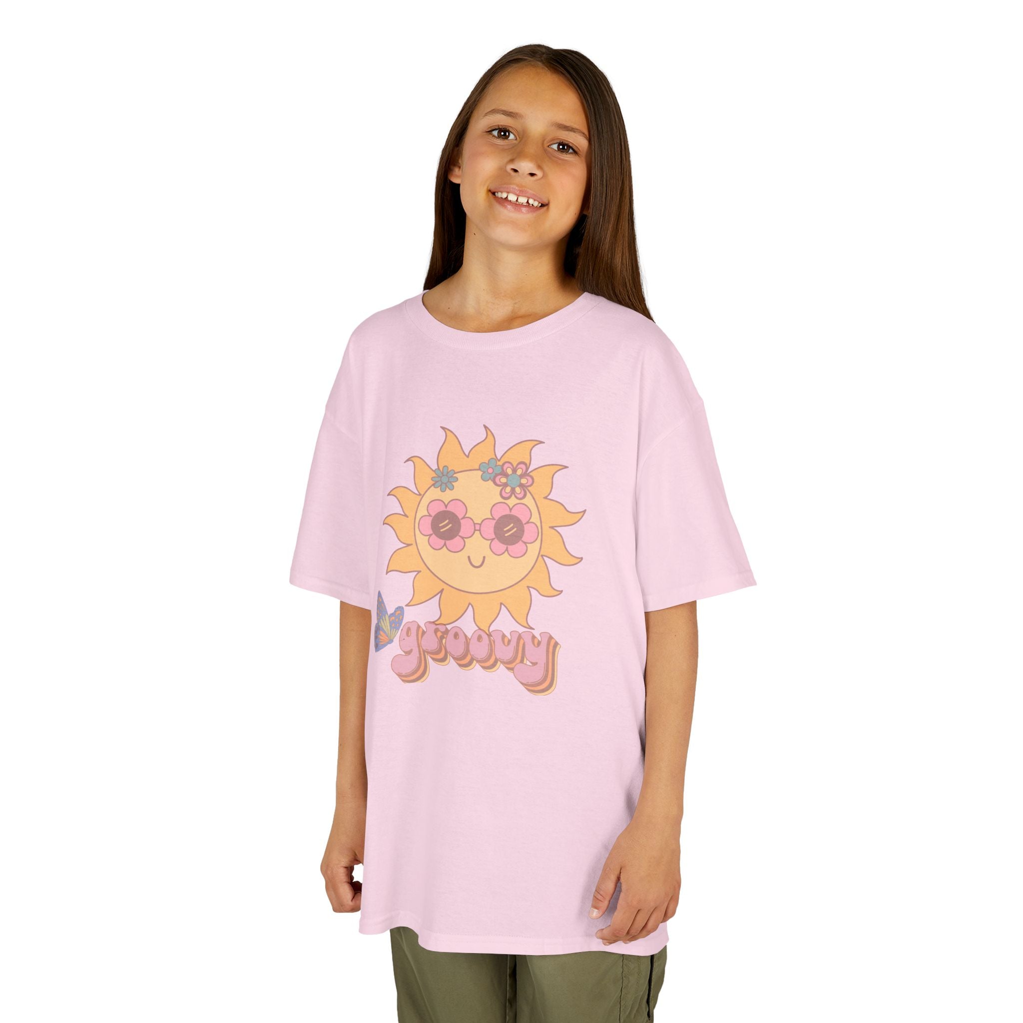 Peace and Love Groovy Sun Kids Tee — Retro 70s Graphic T-Shirt for Boys & Girls