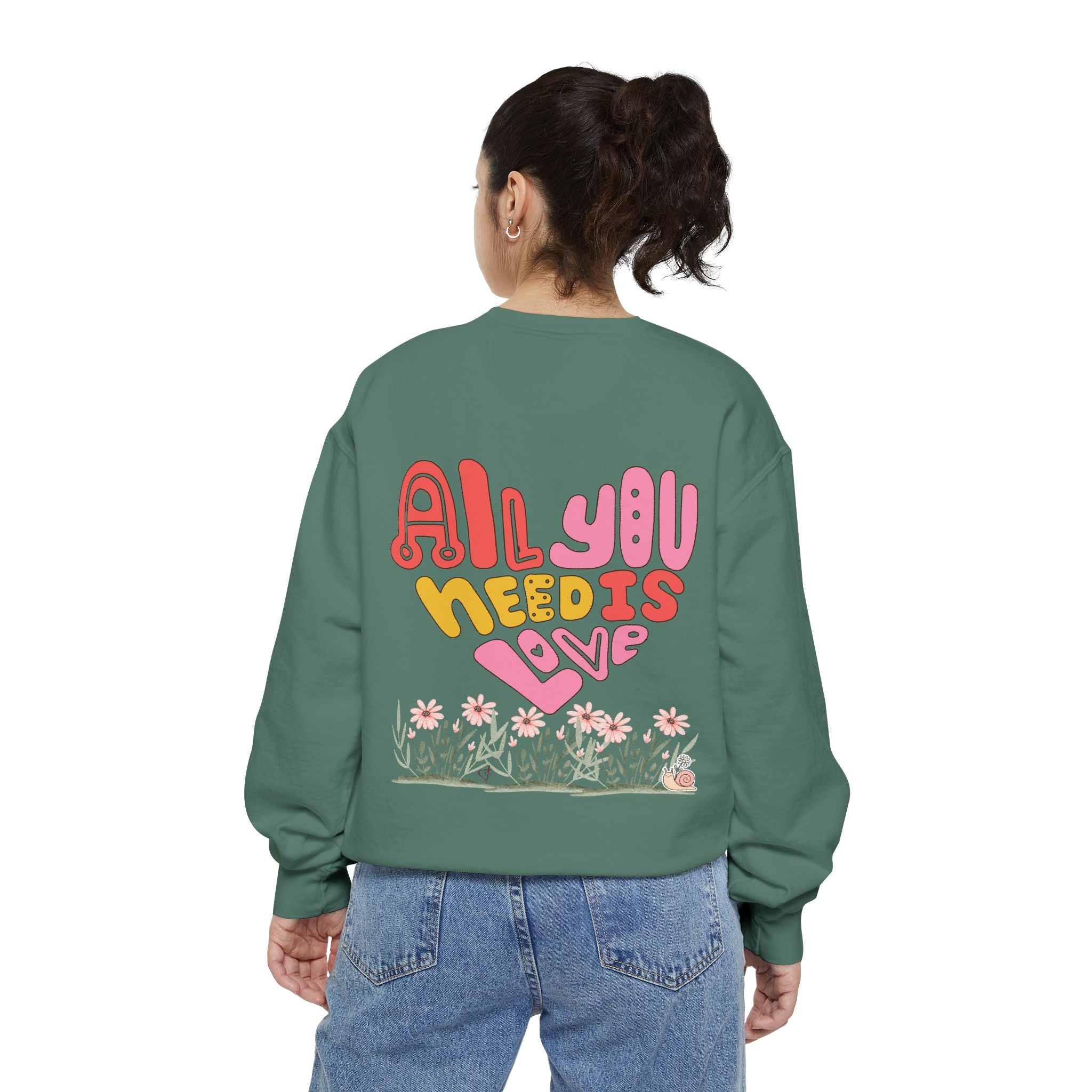 Retro Adult Female Crew Neck Sweatshirt:  All You Need is Love