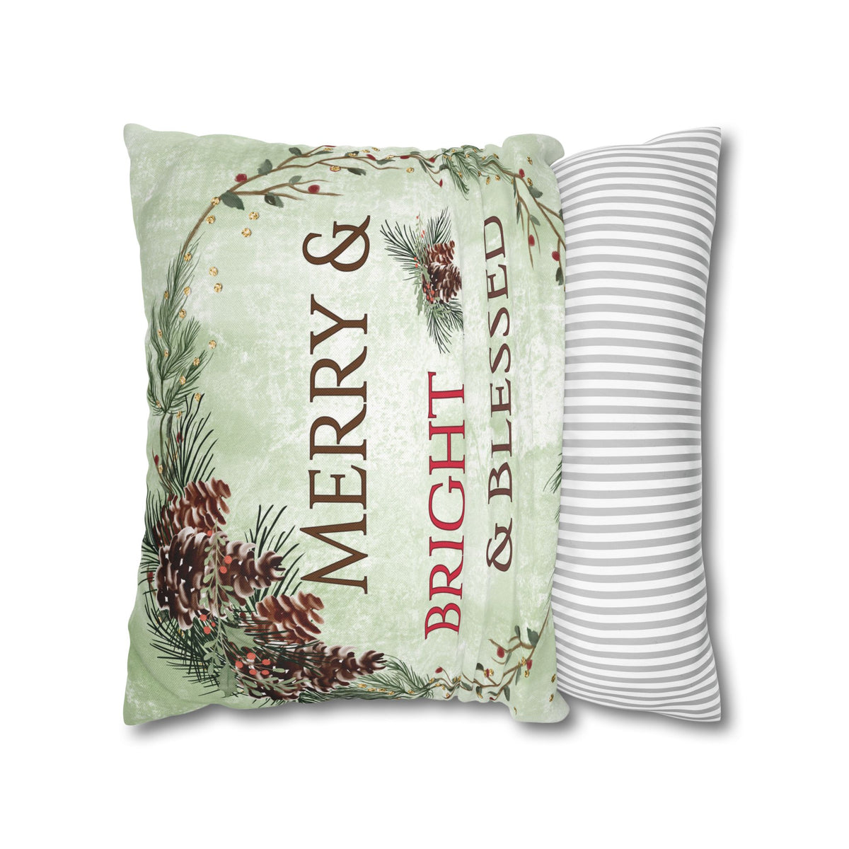Merry & Bright & Blessed | Christmas Throw Pillow Cover